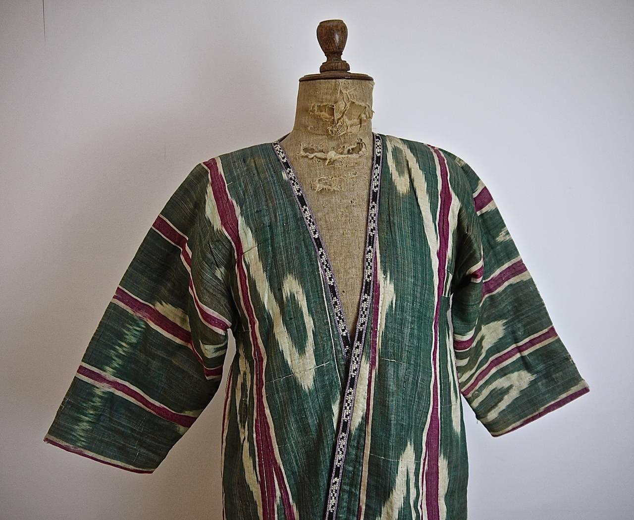 19th Century  Silk Ikat Uzbekistan Chapan Robe early 20th century