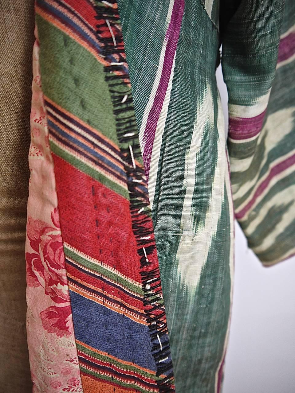 Cotton  Silk Ikat Uzbekistan Chapan Robe early 20th century