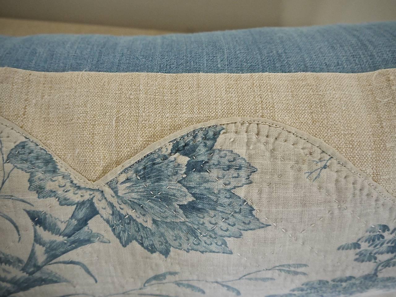 Linen  Chinoiserie Toile Blue and White pillow French 18th century