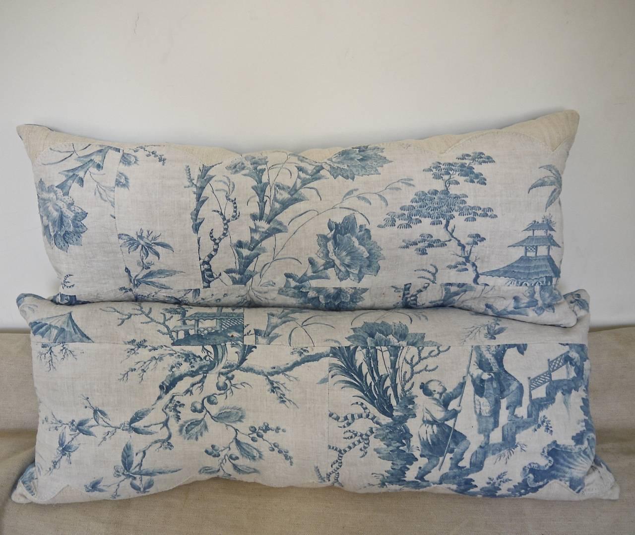  Chinoiserie Toile Blue and White pillow French 18th century 3