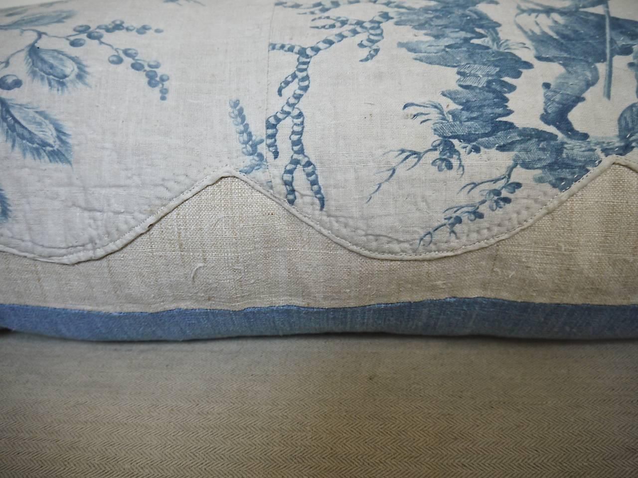 18th Century French Antique Chinoiserie Toile Blue and White pillow 2