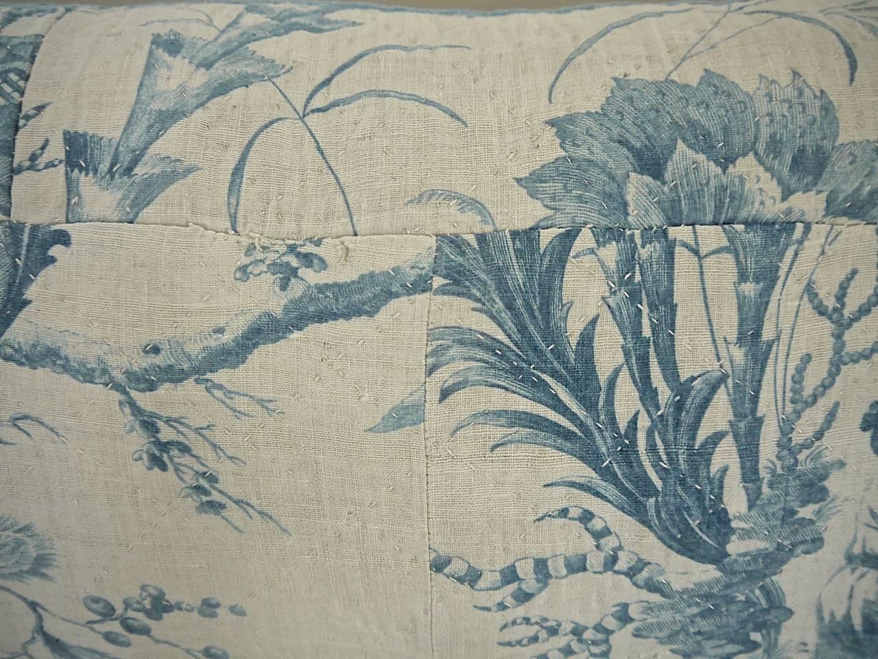 18th Century French Antique Chinoiserie Toile Blue and White pillow 3