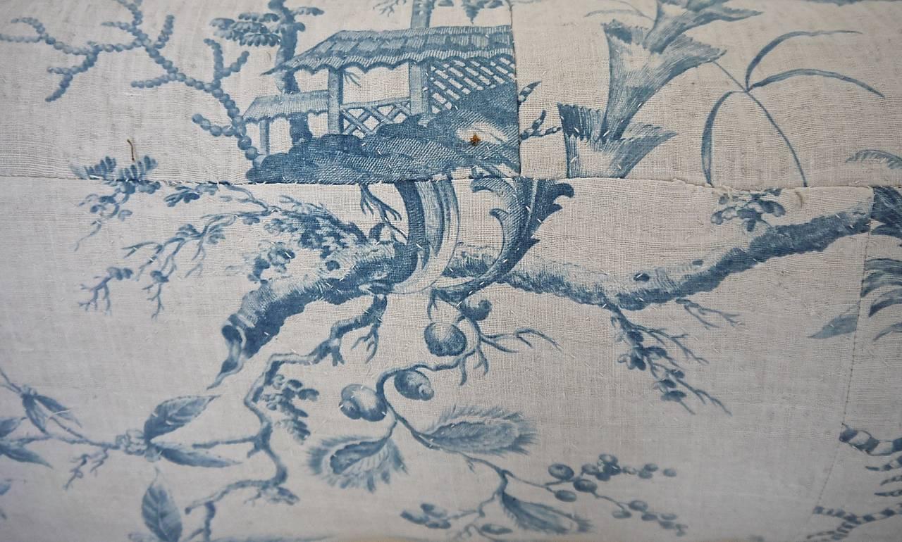 18th Century French Antique Chinoiserie Toile Blue and White pillow 4