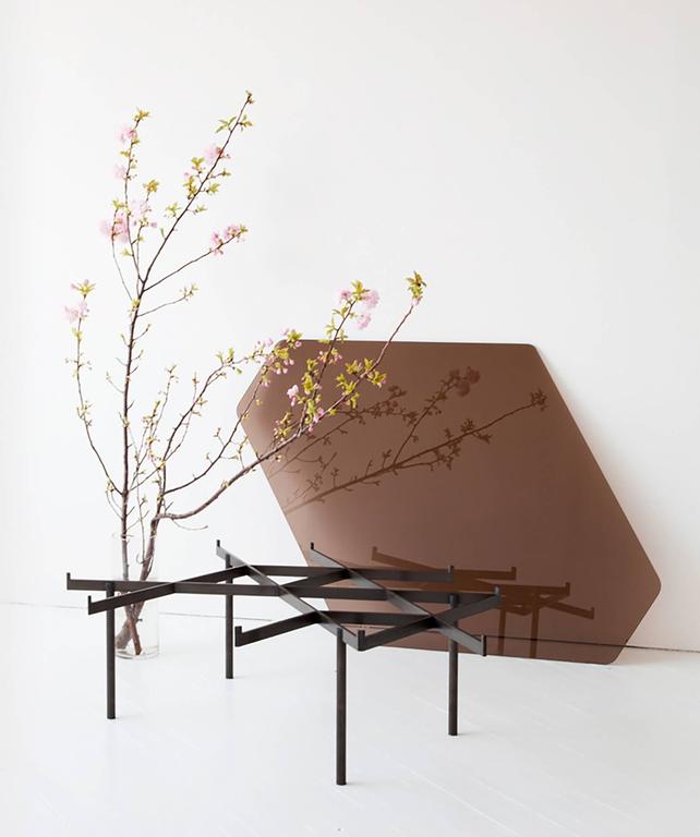 Lawson Coffee Table, Bronze Glass and Blackened Stainless Steel For