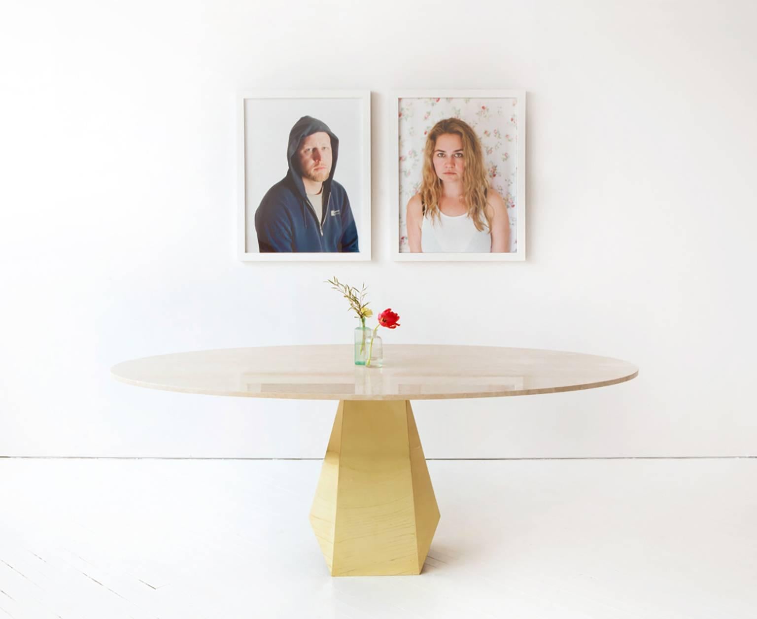 Oscar Dining Table, Brass and Stone In New Condition For Sale In New York, NY