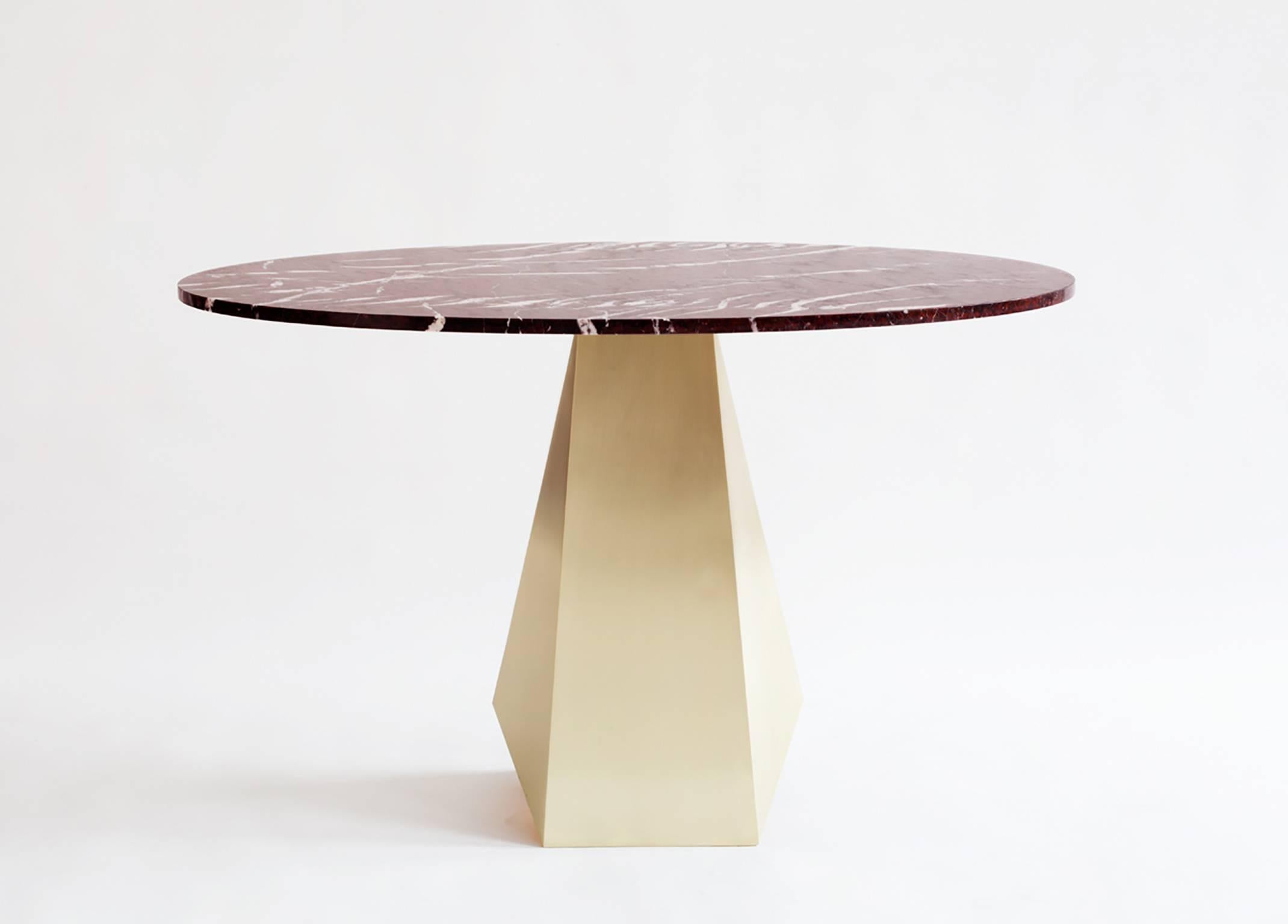 Contemporary Oscar Dining Table, Brass and Stone For Sale