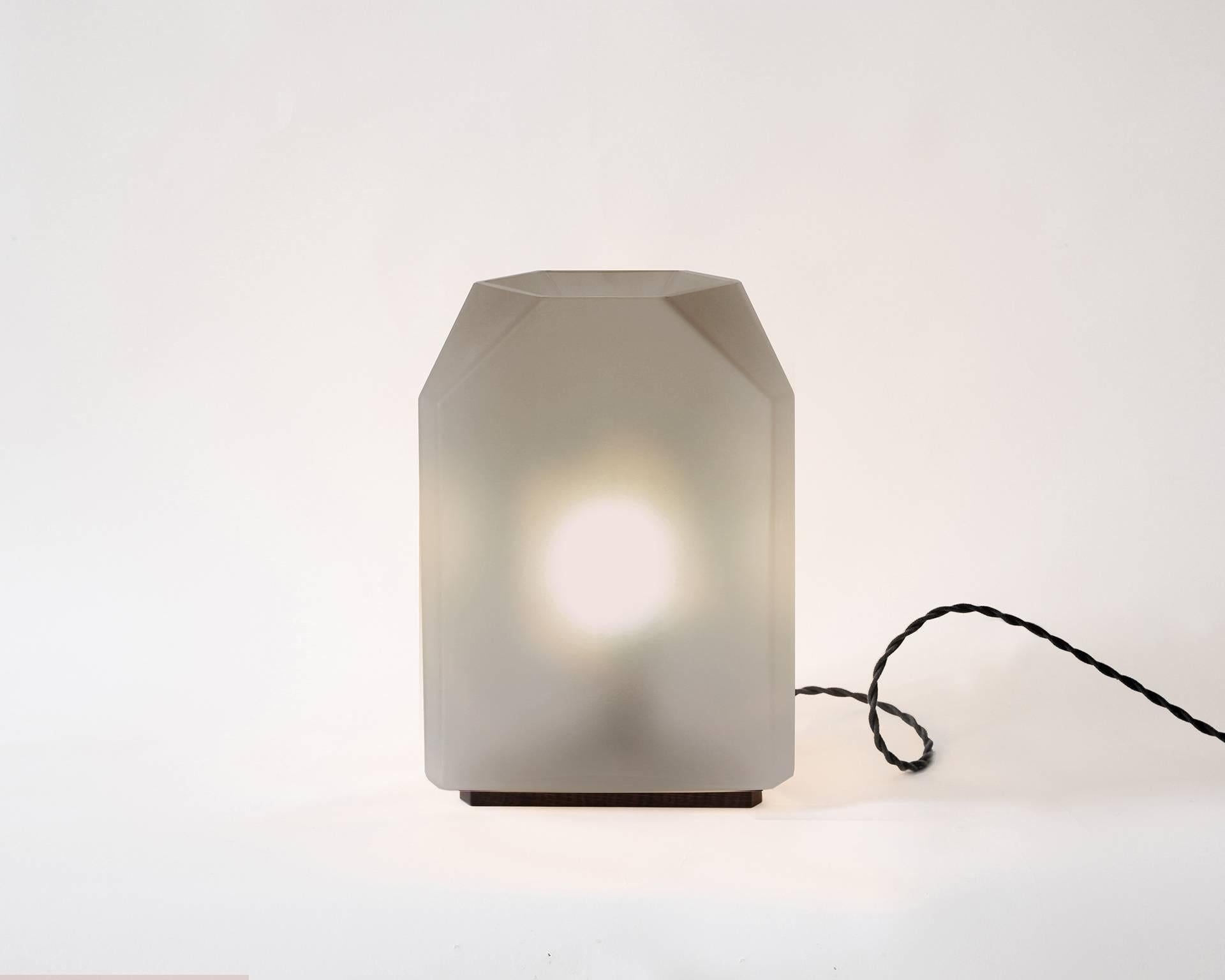 Contemporary Tyler Table Lamp, Handblown Glass and Blackened White Oak For Sale