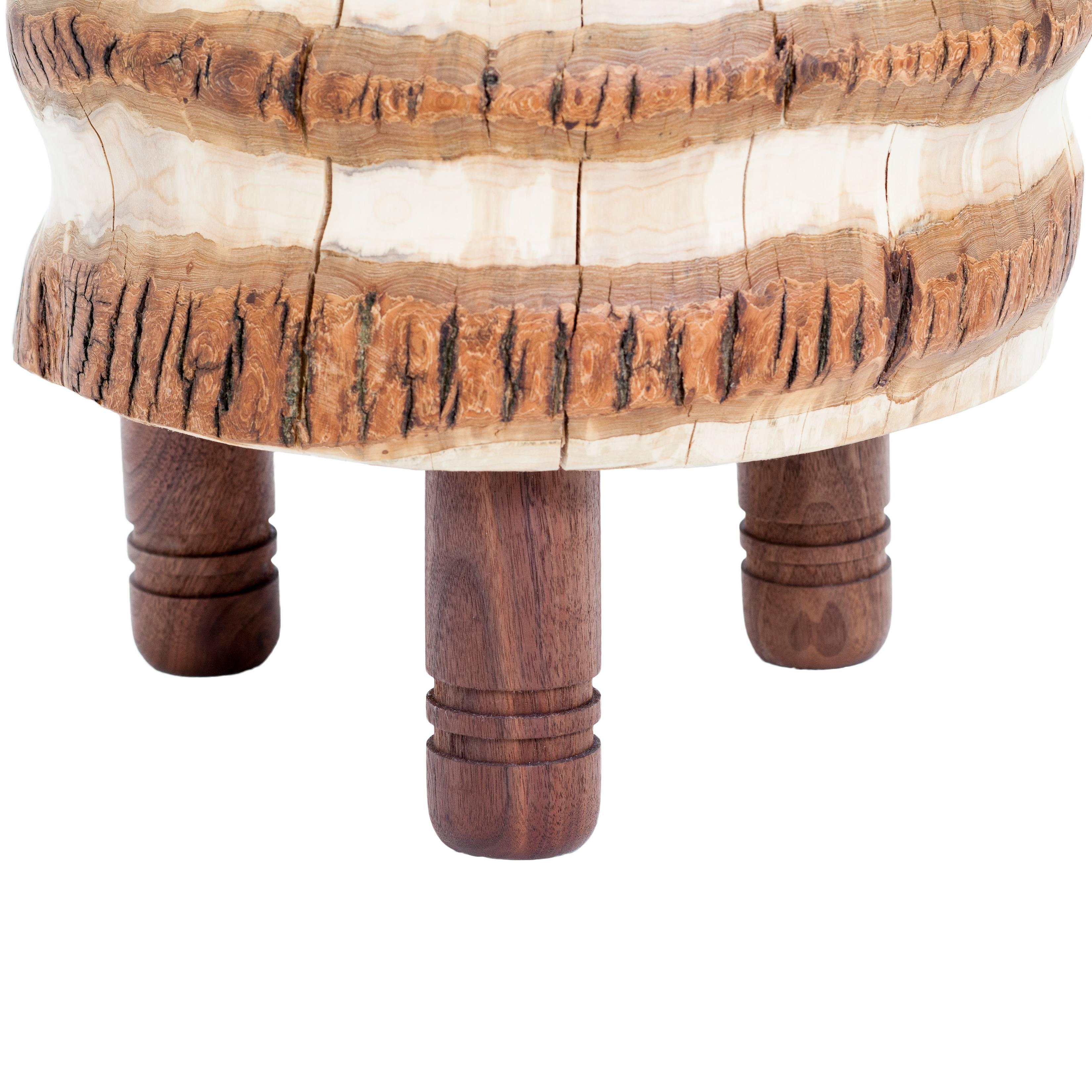 Inlay Reclaimed Salvaged Hurricane Sandy Stump Stools with Hand-Turned Legs & Drawers