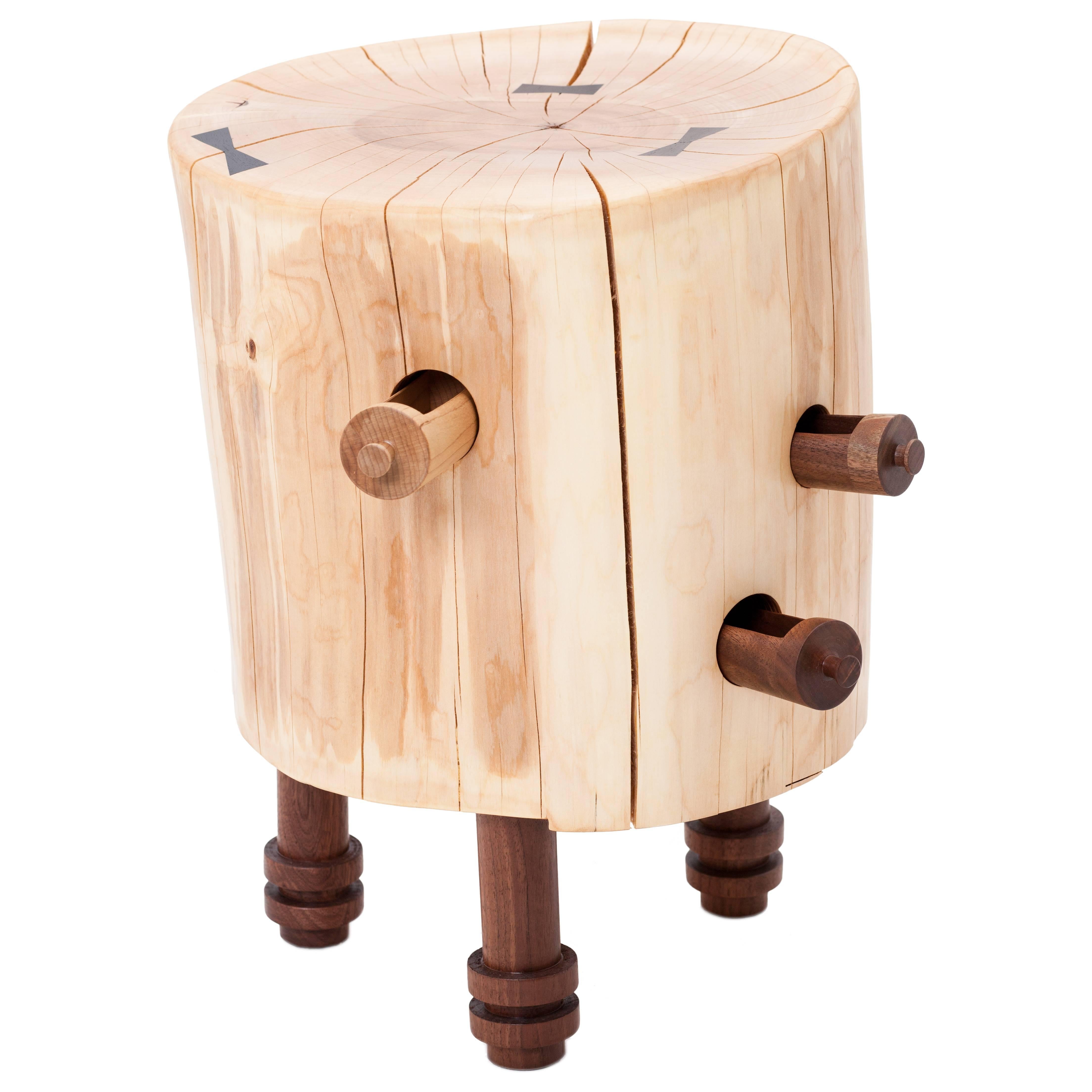 Reclaimed Salvaged Hurricane Sandy Stump Stools with Hand-Turned Legs & Drawers In New Condition In Biddeford, ME