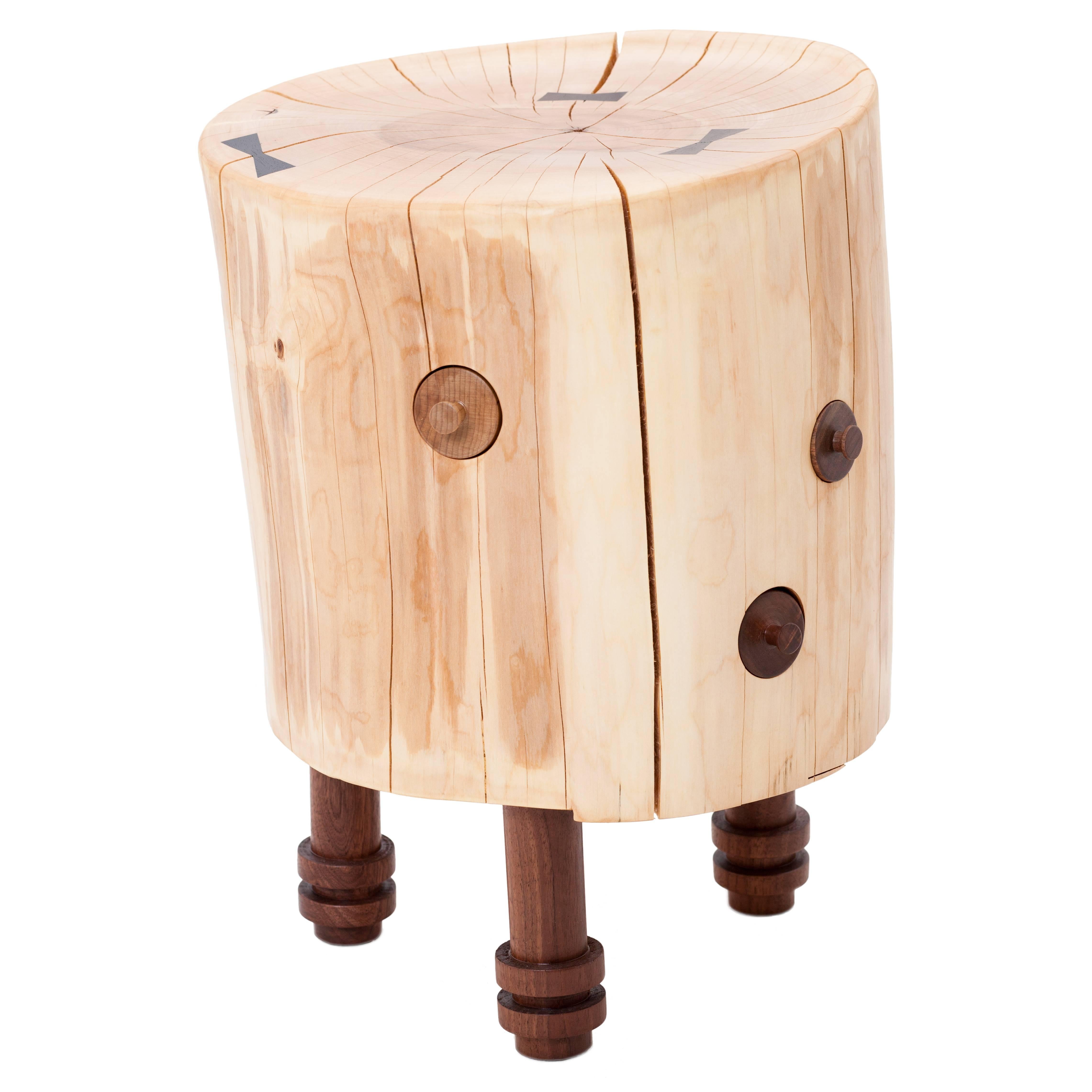 Contemporary Reclaimed Salvaged Hurricane Sandy Stump Stools with Hand-Turned Legs & Drawers