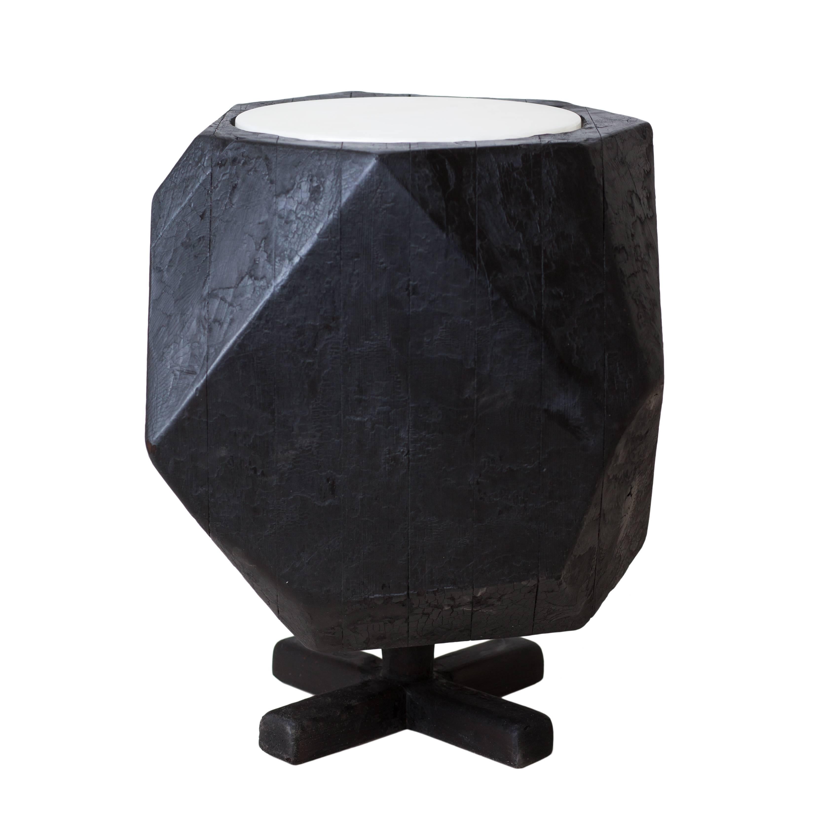 Oiled Charred NYC Water Tower Wood Dodecahedron Side Table