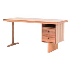 Desk from NYC Reclaimed Water Tower Wood, Drawers with Hand Turned Ebony Pulls