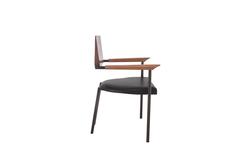 Solid Hand-Shaped Walnut, Blackened Steel and Leather "Upholstered Steel Chair''