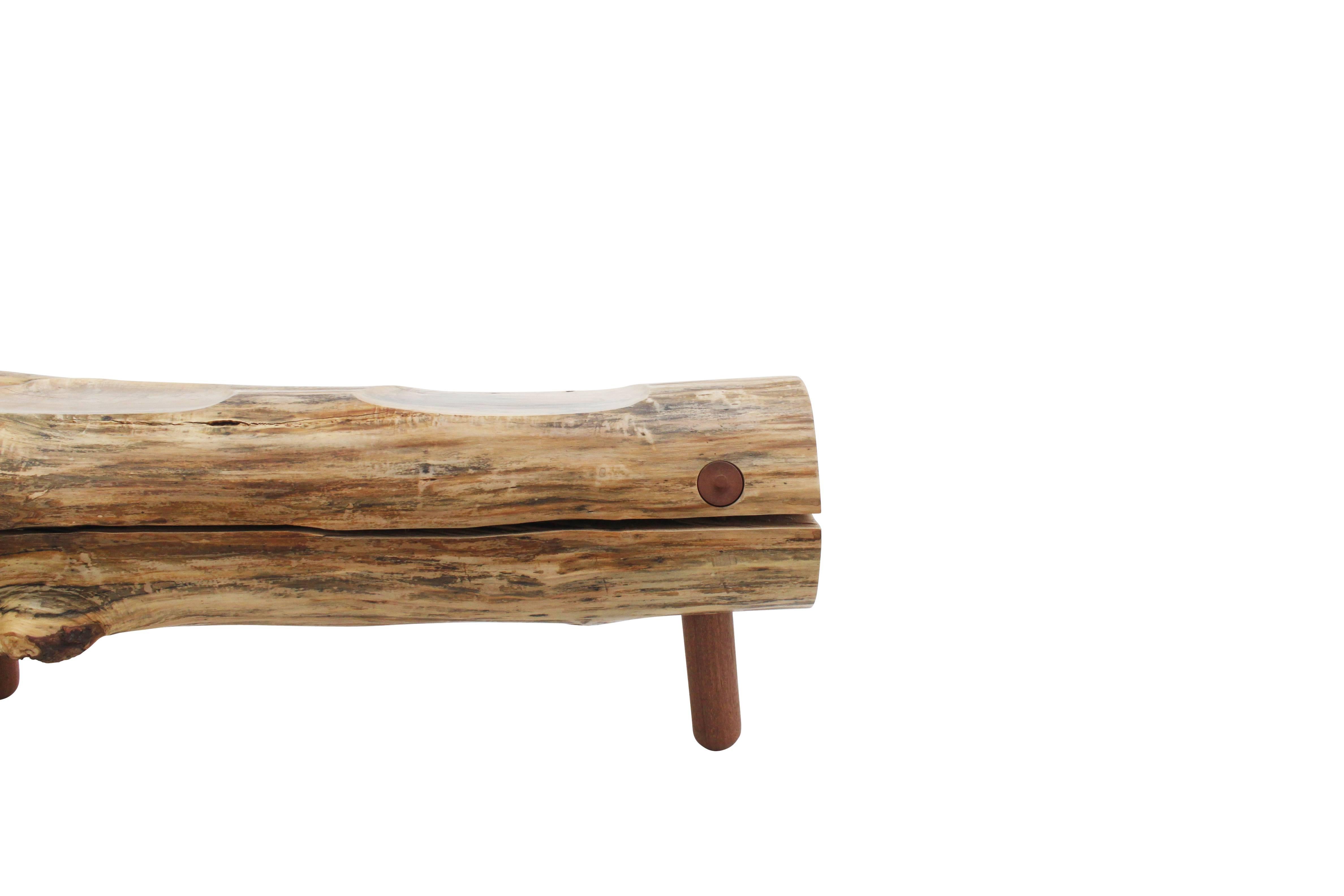 American Reclaimed Salvaged Hurricane Sandy Wood Bench with Hand Turned Legs and Drawer