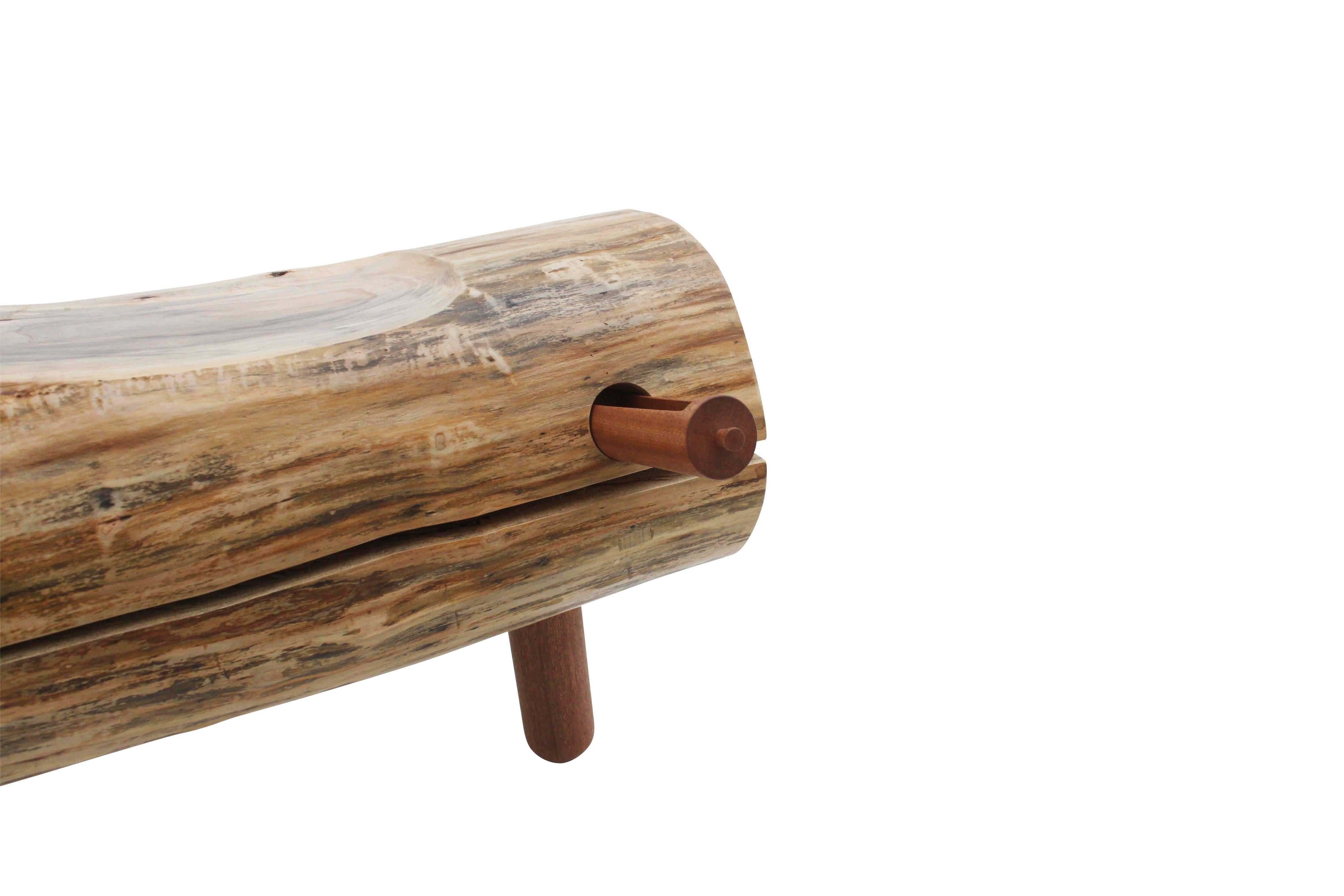 Oiled Reclaimed Salvaged Hurricane Sandy Wood Bench with Hand Turned Legs and Drawer