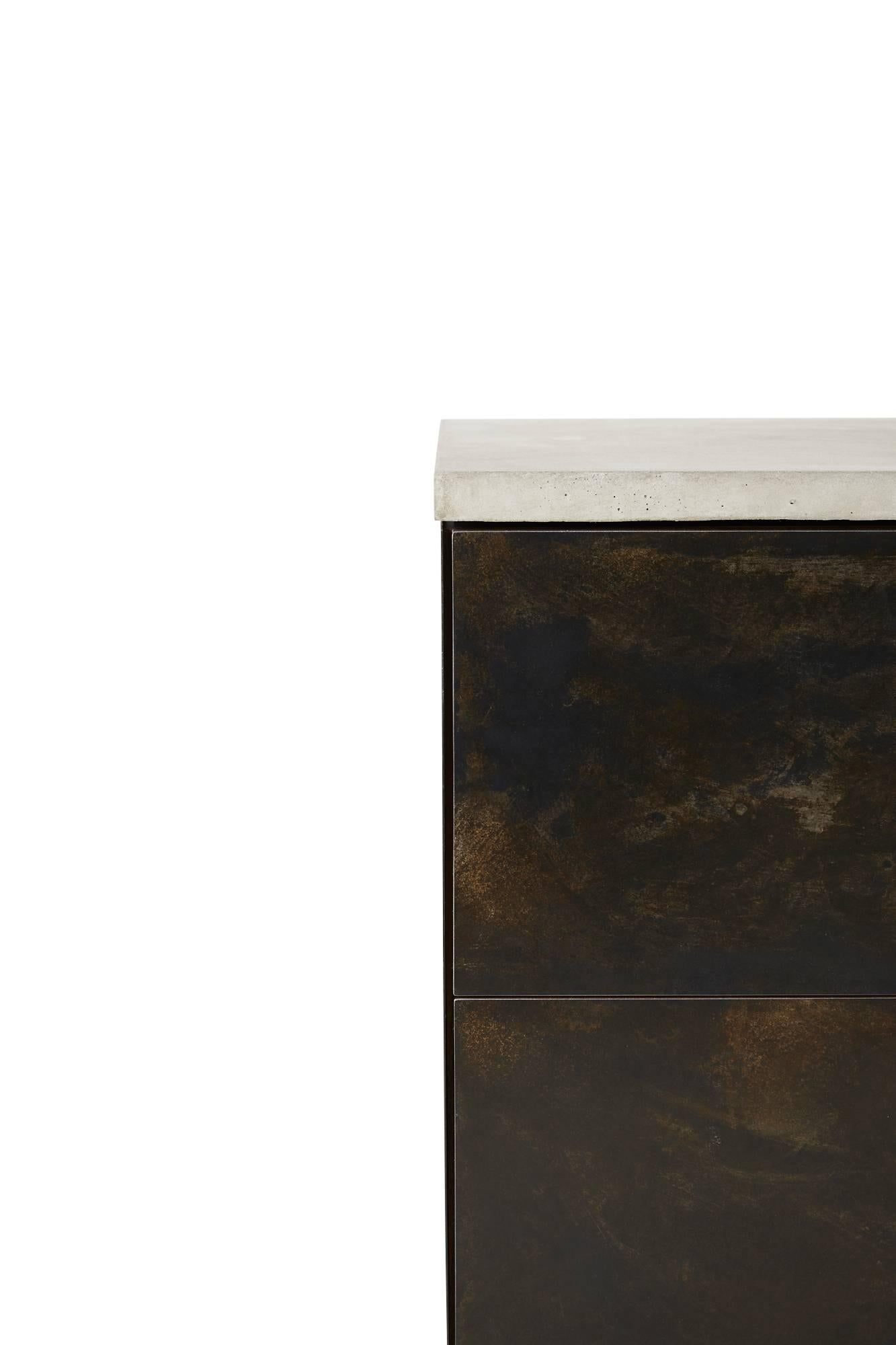 Contemporary Patinated Steel, Cast-Concrete and Walnut 