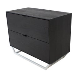 Solid Ashwood Charred Credenza with Leather Pulls, Hidden Drawer and Steel Base