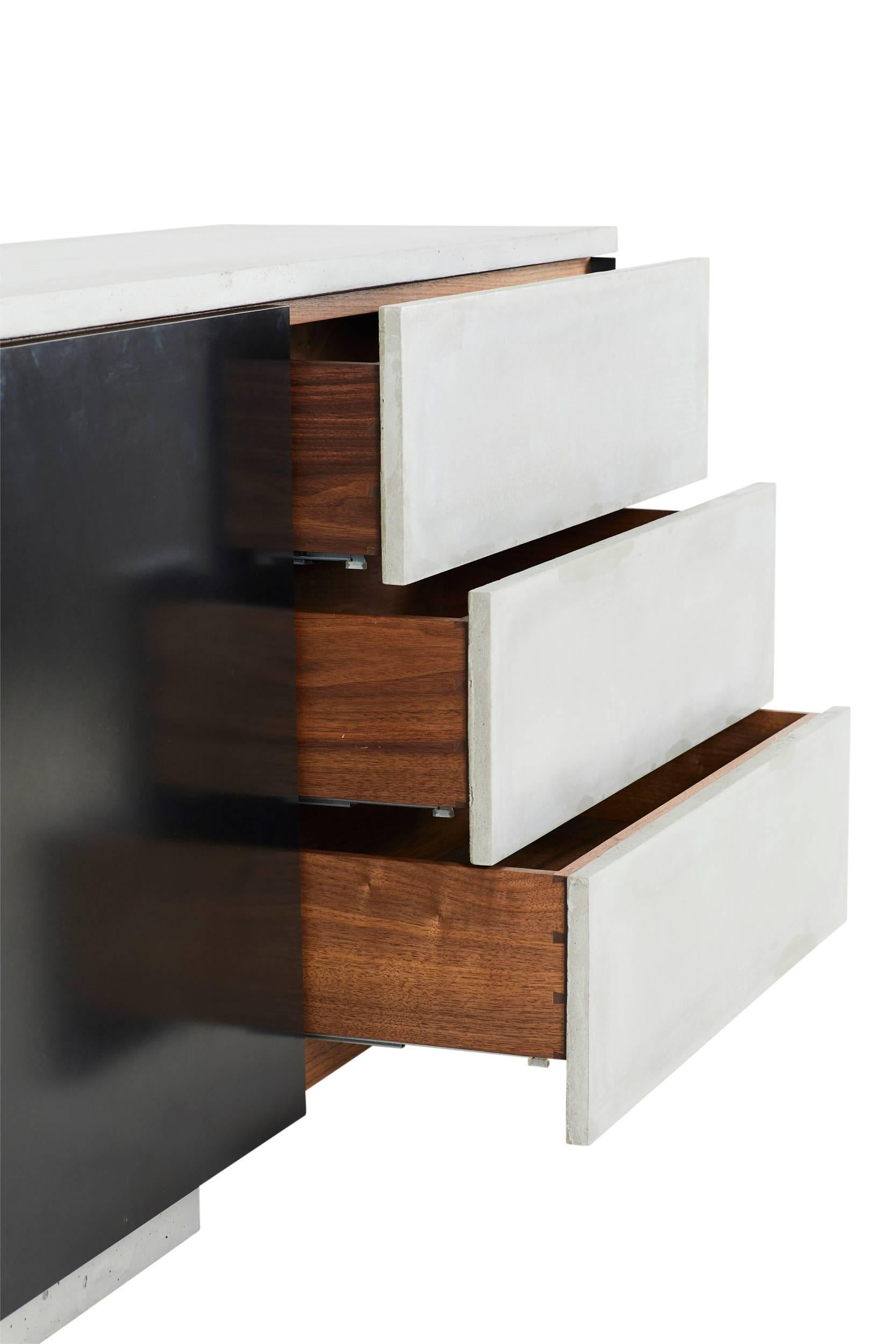 Contemporary Solid Walnut, Blackened Steel and Cast Concrete 