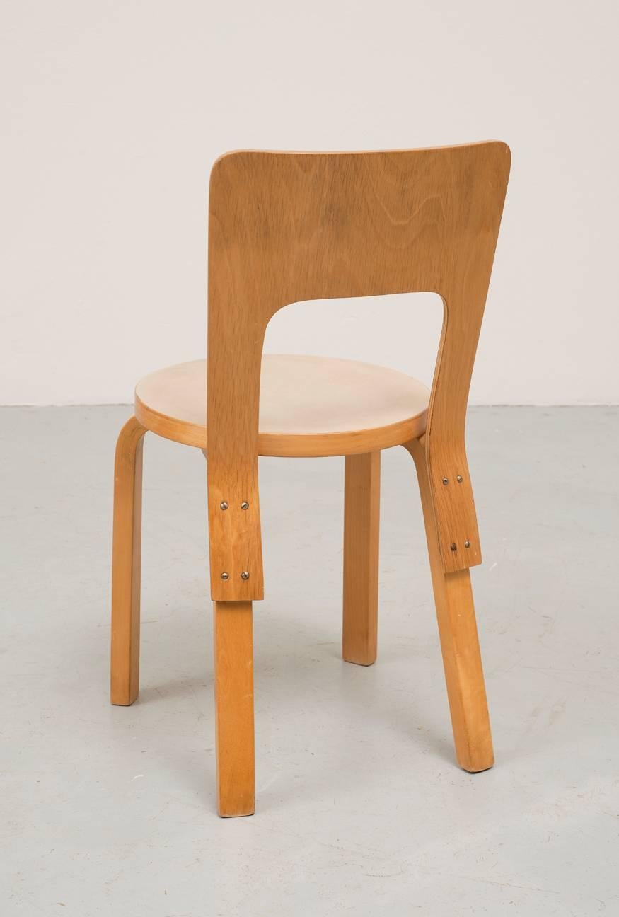 Mid-Century Modern Set of Four Dining Chairs Model 66 by Alvar Aalto