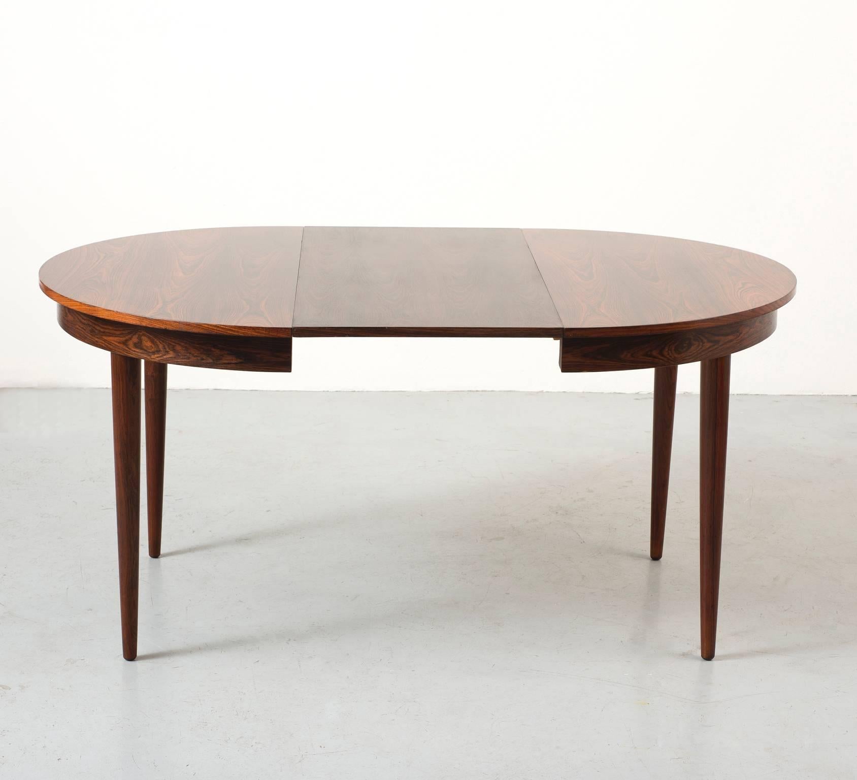 Hans Olsen Rosewood Dining Table with Two Leaves 1