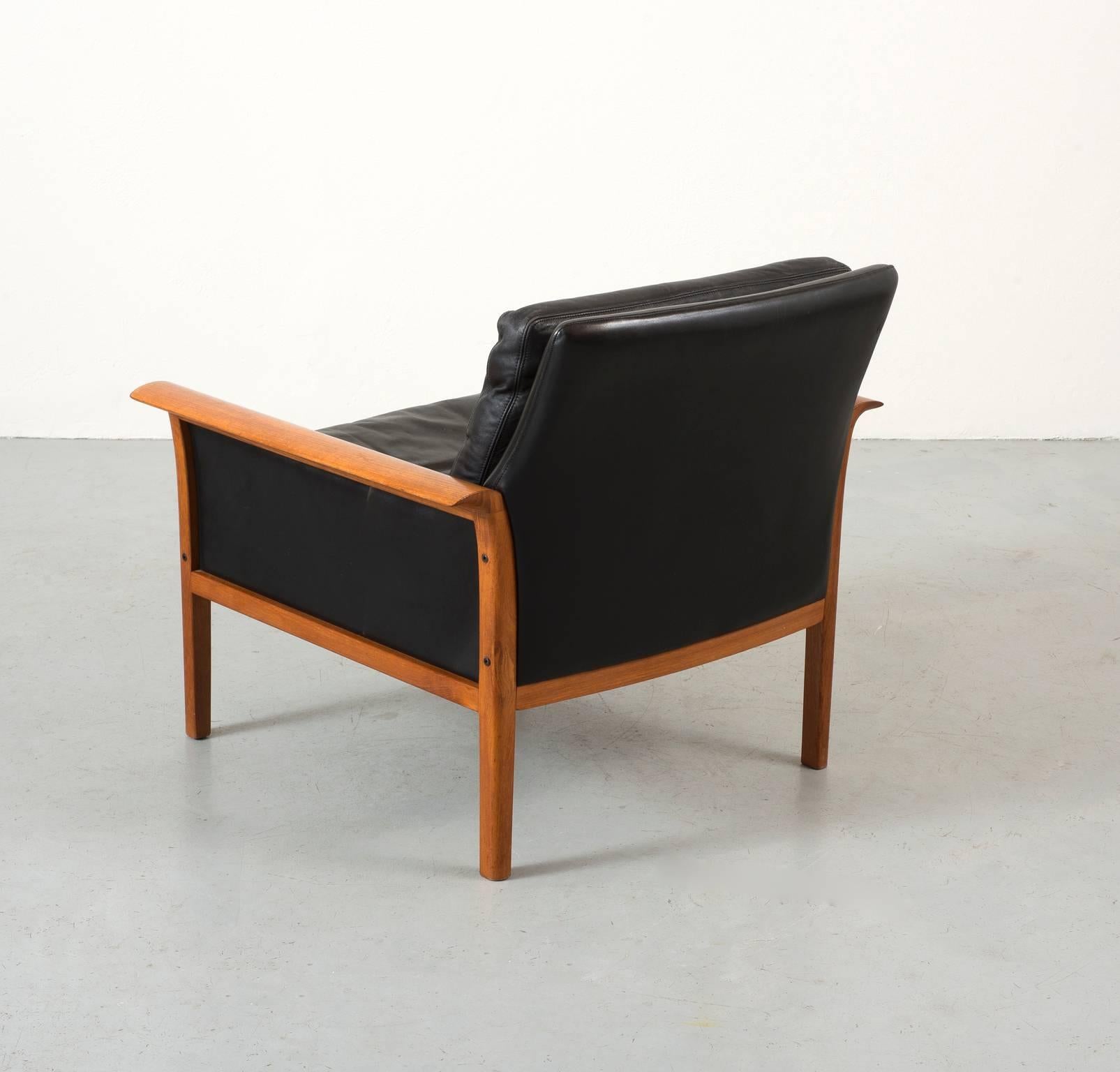 Danish Hans Olsen Teak and Leather Lounge Chair For Sale