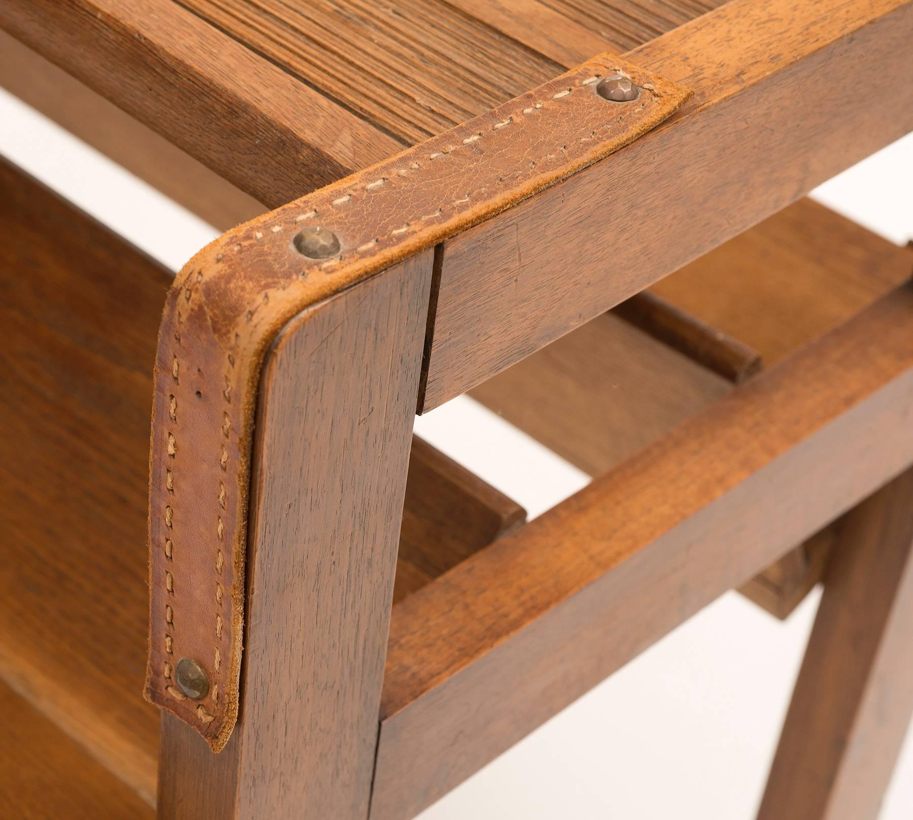 Mid-20th Century Jacques Adnet Library Side Table in Oak and Leather, 1950s