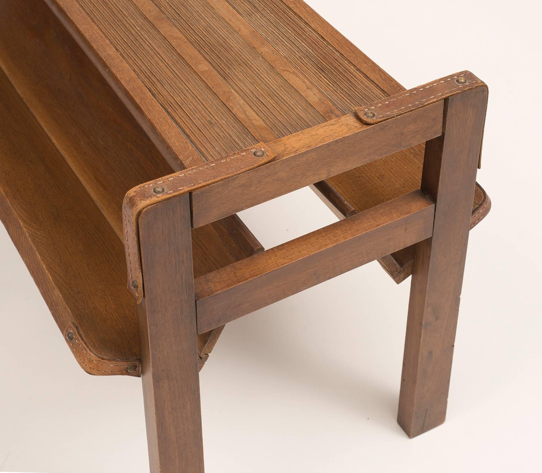 Jacques Adnet Library Side Table in Oak and Leather, 1950s 2