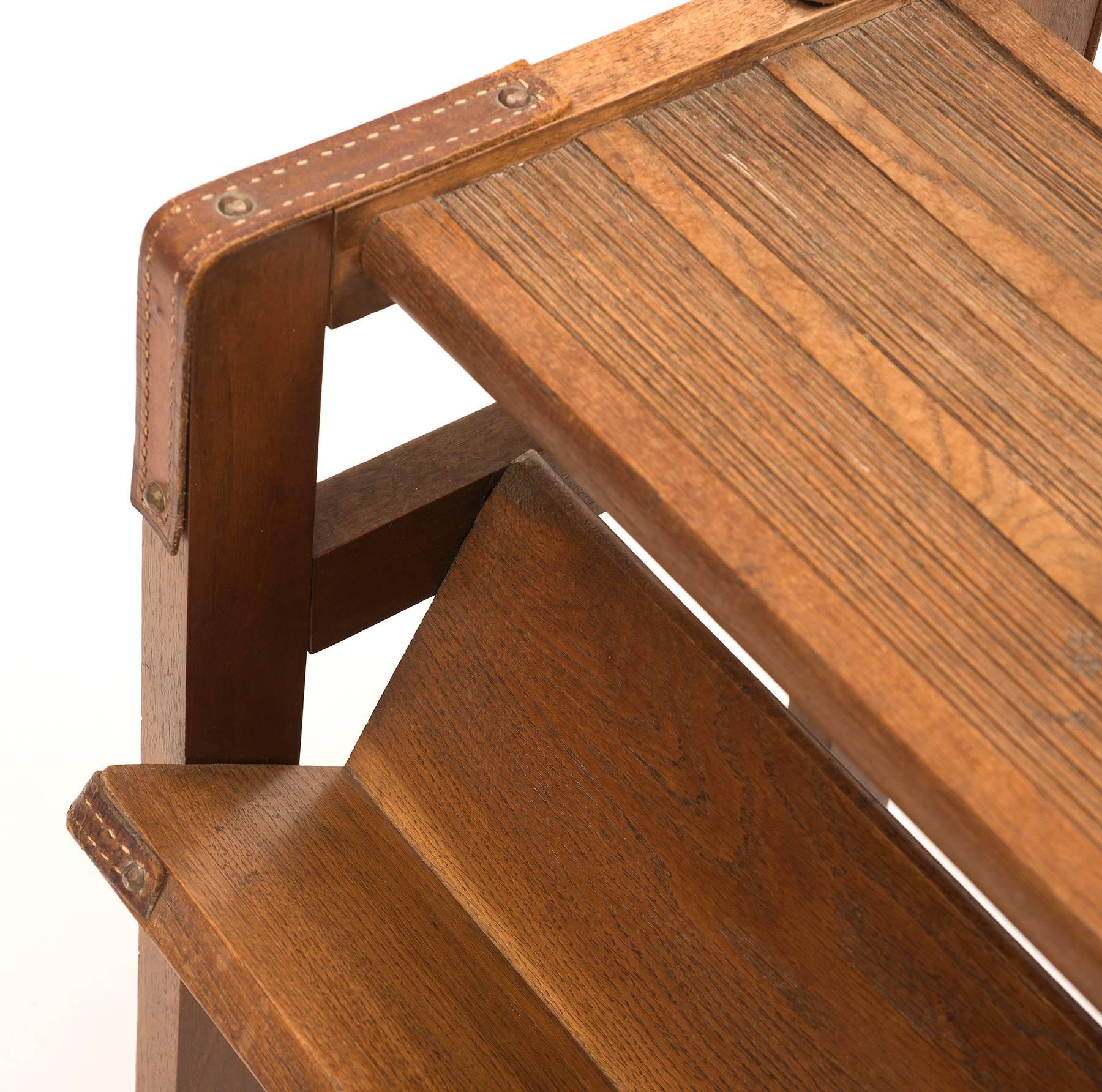 Jacques Adnet Library Side Table in Oak and Leather, 1950s 1