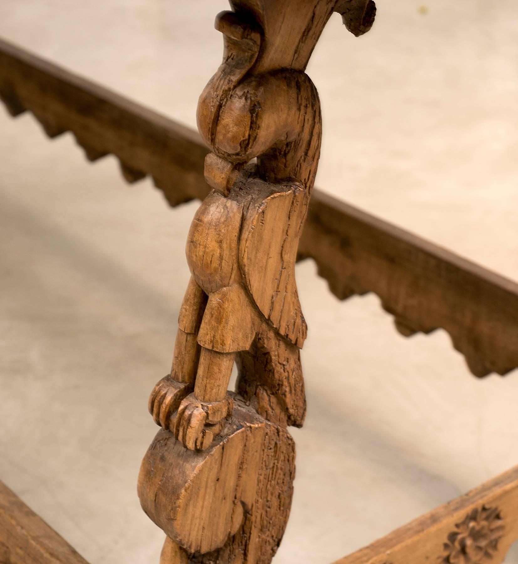 Carved Spanish Colonial Mexican Stretcher Base Table, Early 1700s
