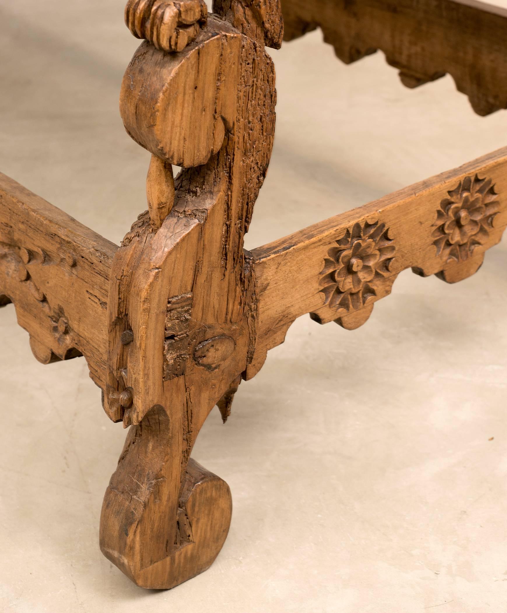 Pine Spanish Colonial Mexican Stretcher Base Table, Early 1700s