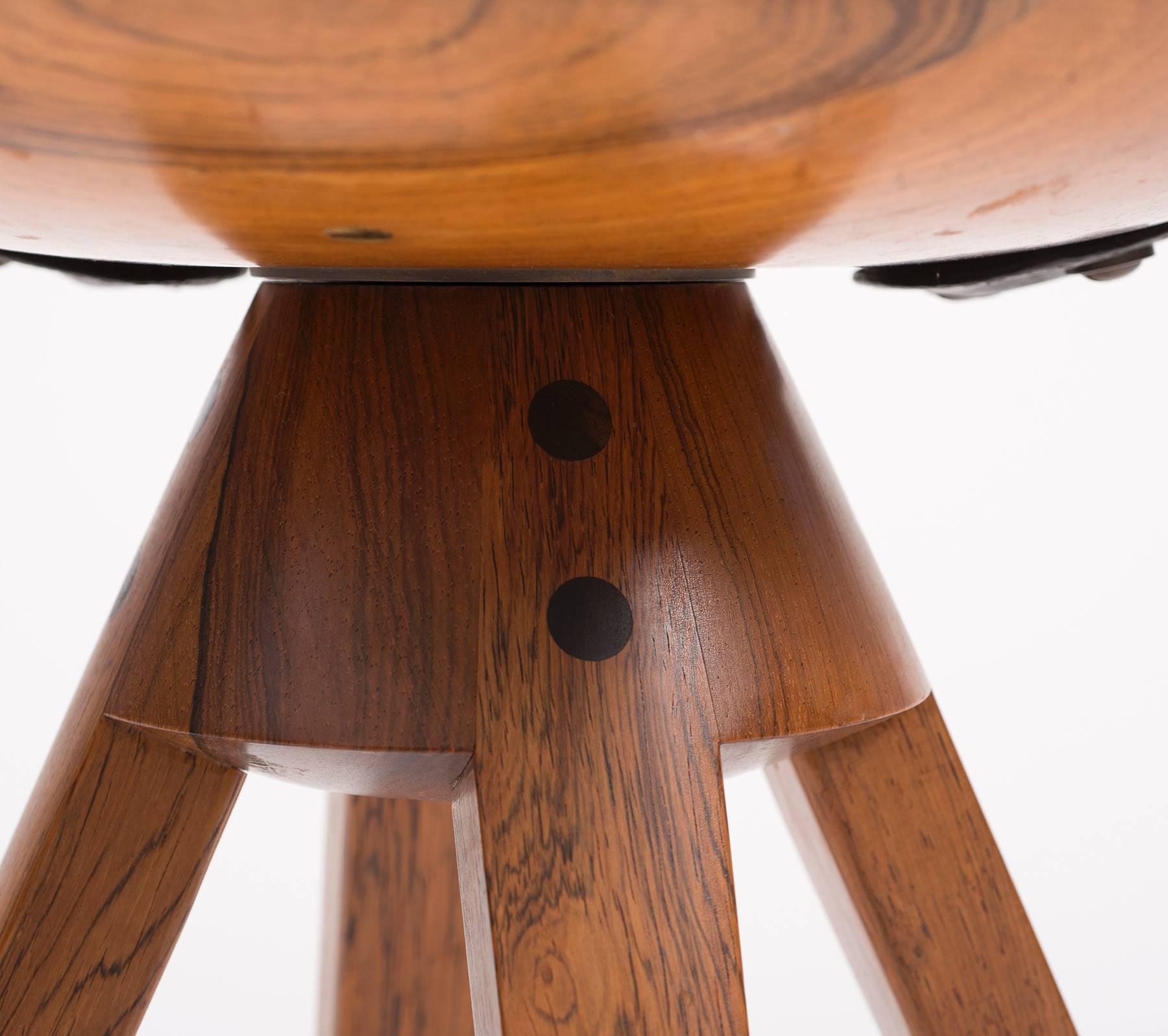 Leather Tove and Edvard Kindt-Larsen Swivel Stool in Rosewood, 1957