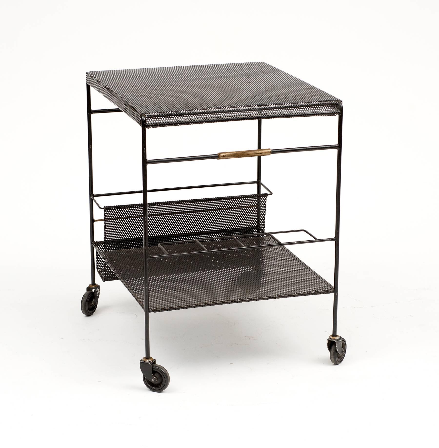 Mid-Century Modern Serving Cart by Mathieu Matégot in Lacquered Metal, 1950s
