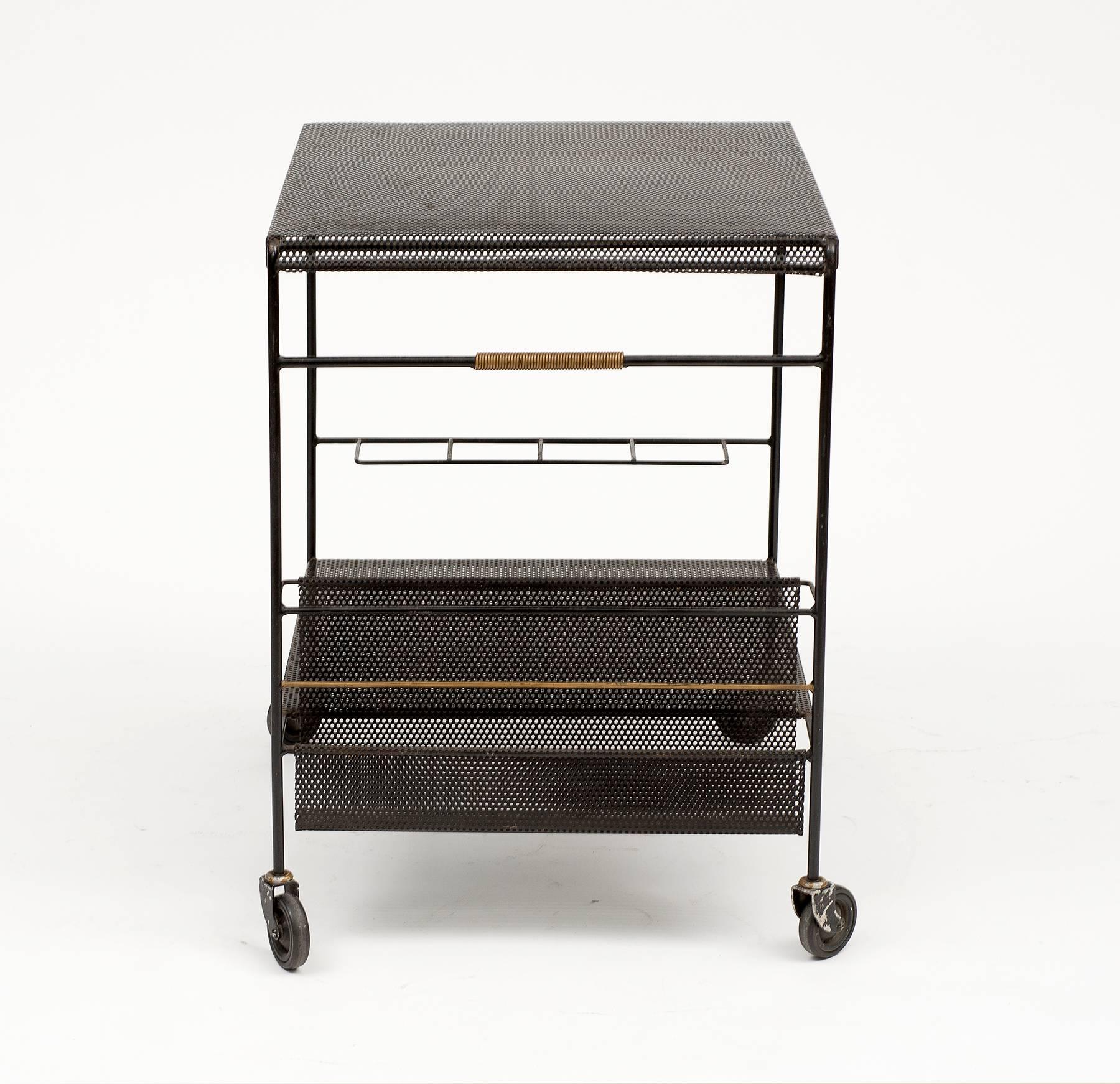 Serving Cart by Mathieu Matégot in Lacquered Metal, 1950s In Good Condition In Sylacauga, AL
