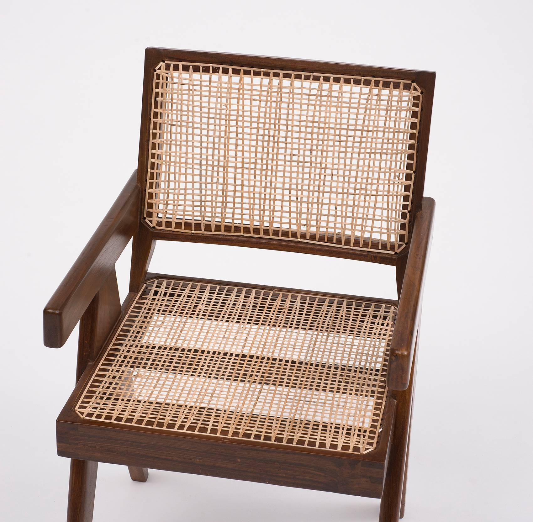 Pair of Pierre Jeanneret Armchairs in Teak and Cane for Chandigarh, 1950s 4