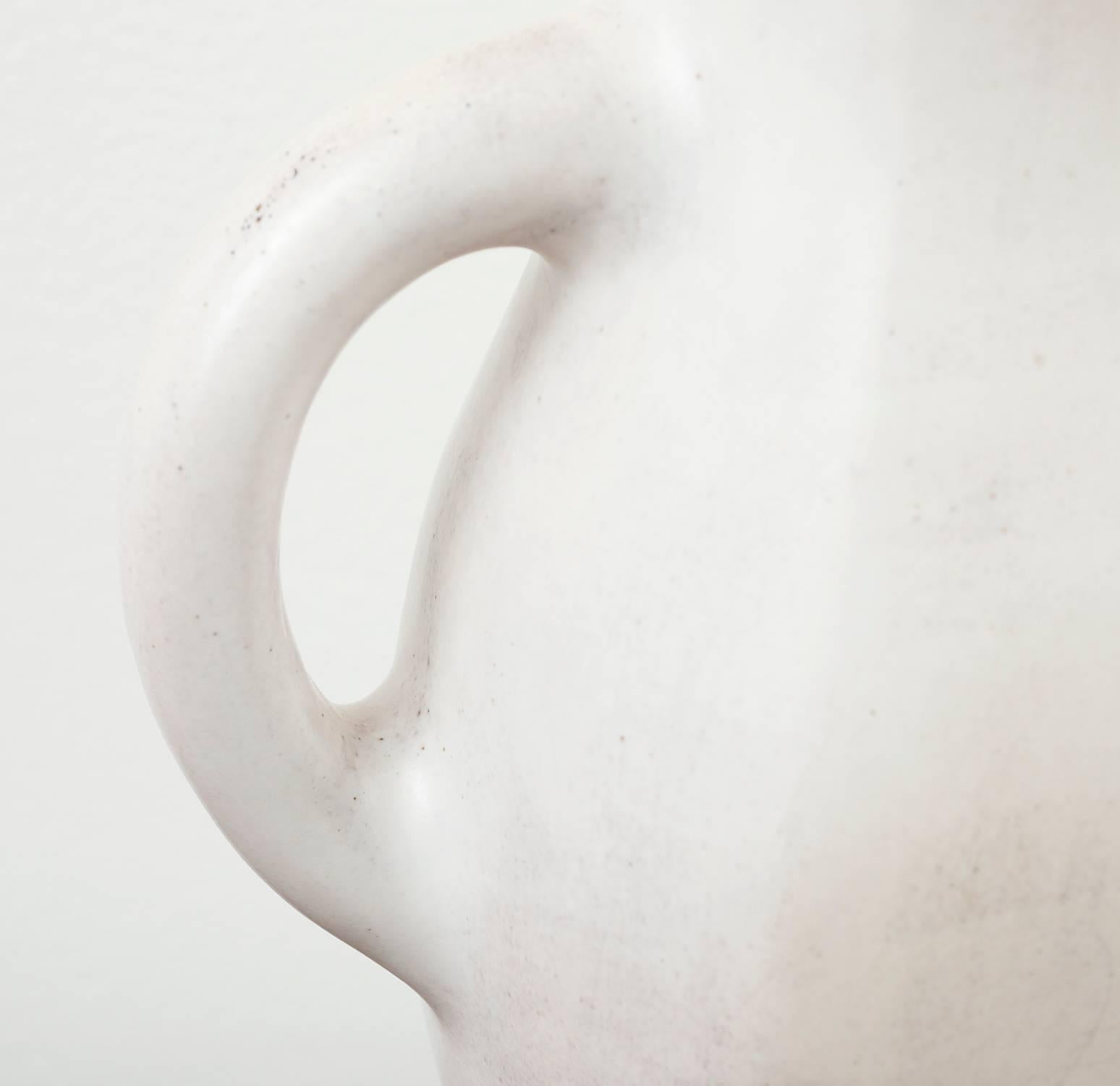 Mid-Century Modern Large White Ceramic Pitcher by Georges Jouve with Black Rim, 1950