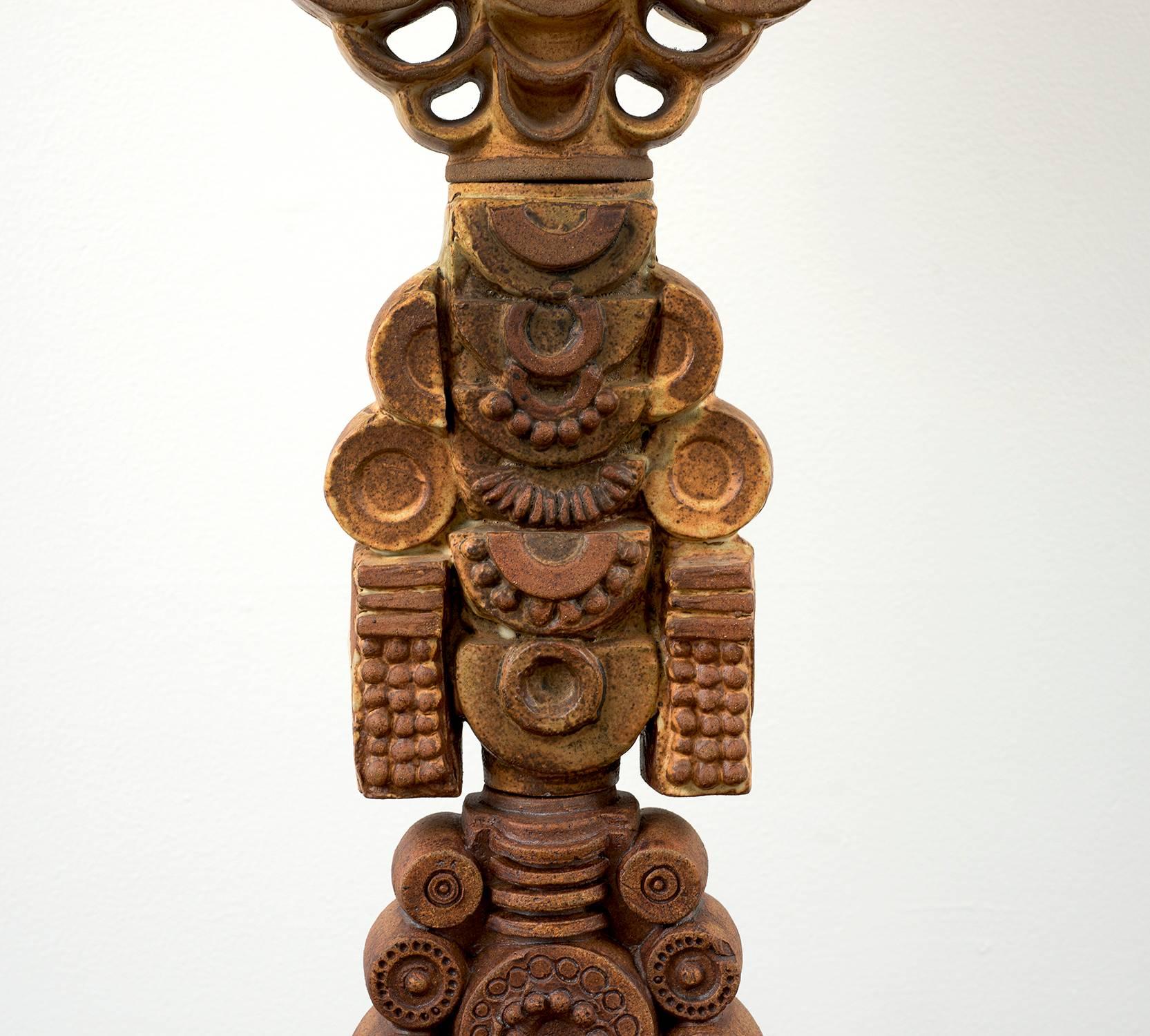 Large Bernard Rooke Ceramic Totem Table Lamp, England, 1970s In Excellent Condition In Sylacauga, AL