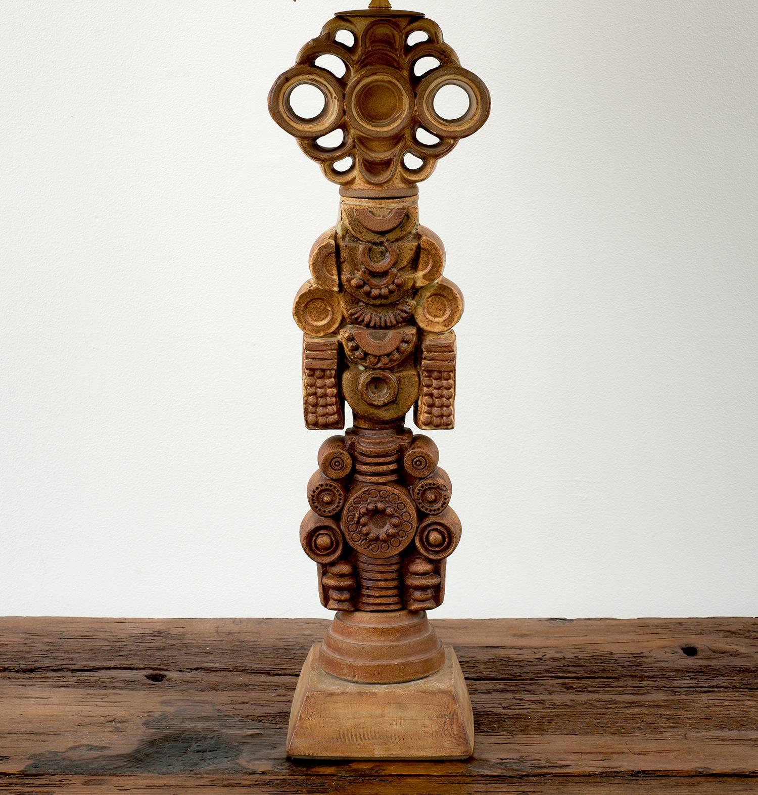 English Large Bernard Rooke Ceramic Totem Table Lamp, England, 1970s