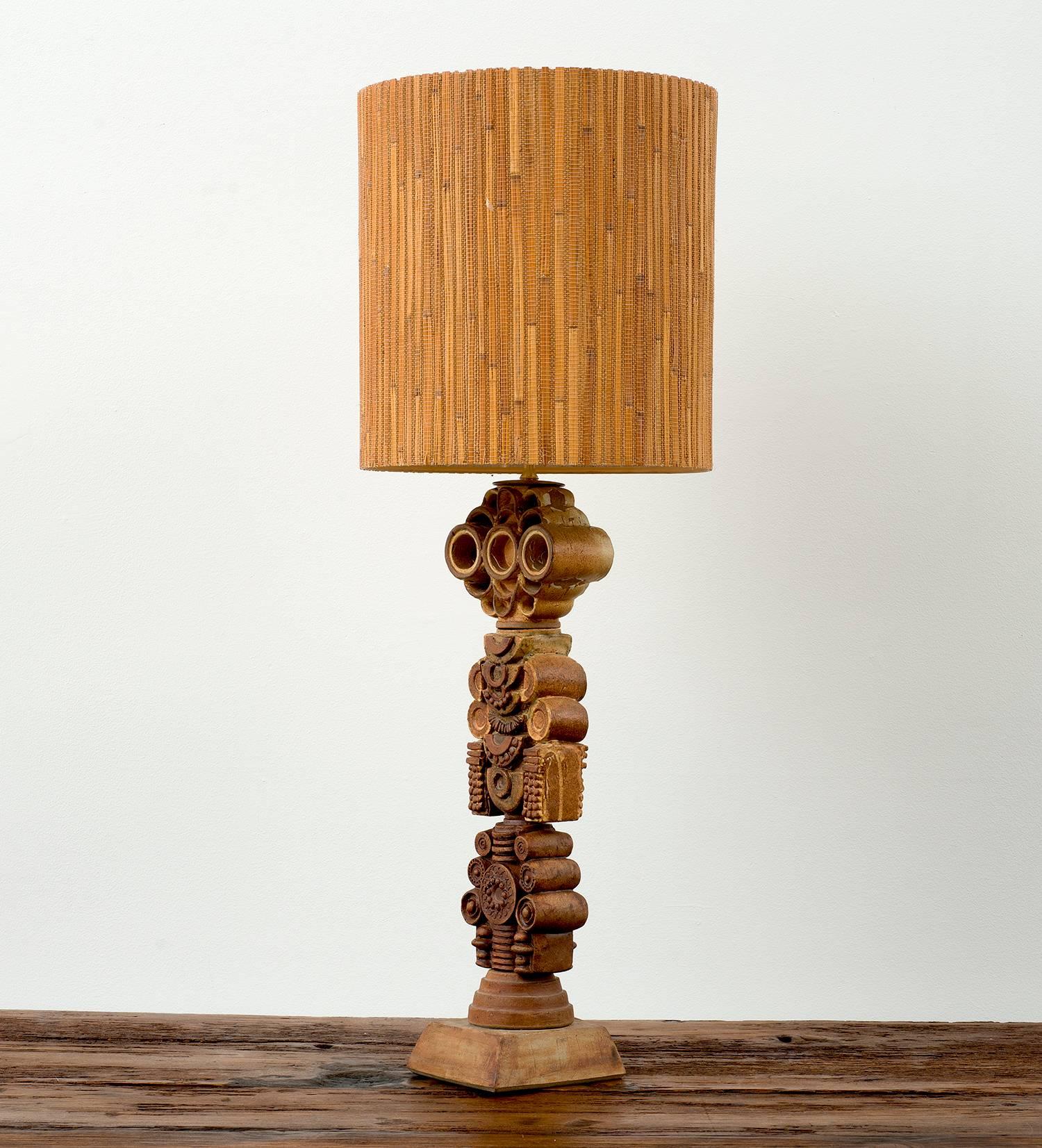 Organic Modern Large Bernard Rooke Ceramic Totem Table Lamp, England, 1970s