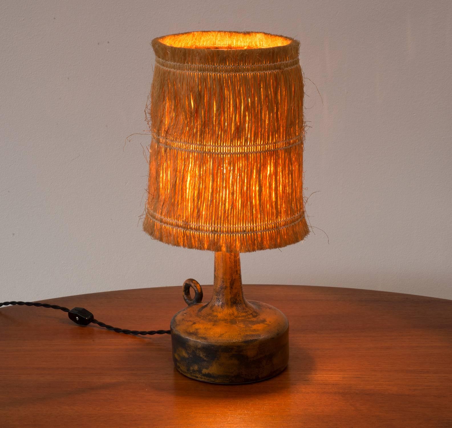 Mid-Century Modern Ceramic Lamp in Organic Glaze by Jacques Blin with Original Shade, 1950s