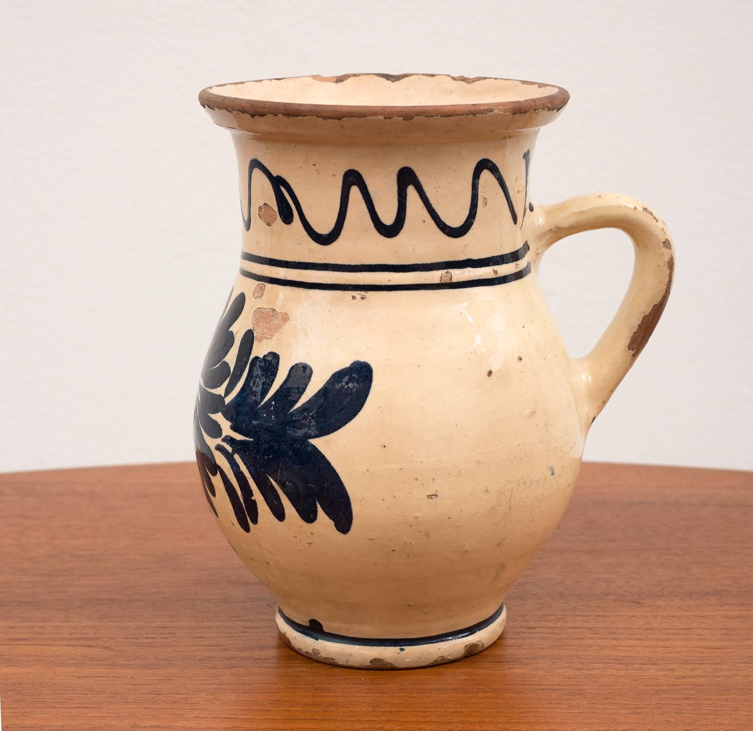 19th Century Spanish Ceramic Glazed Cream Pitcher In Good Condition In Sylacauga, AL