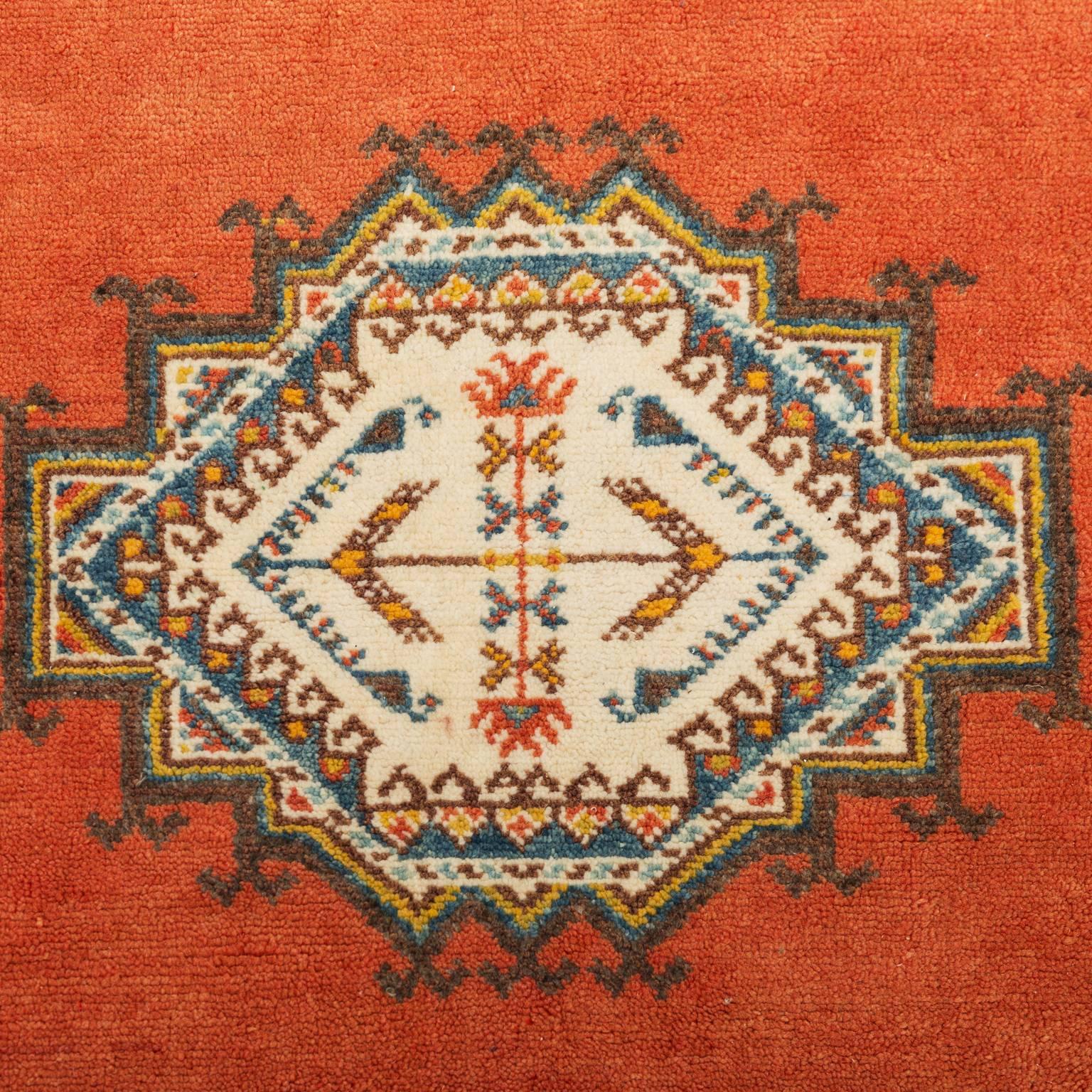 Hand-Woven Vintage Moroccan Tribal Rug in Wool with Orange Background, 1950s