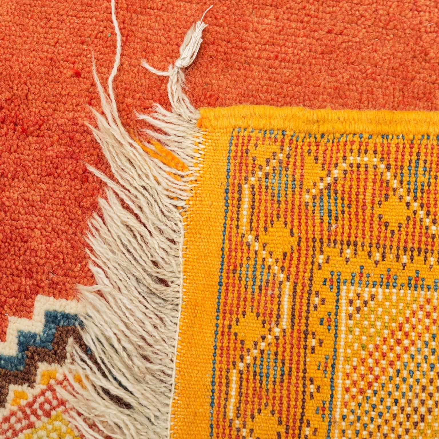 Mid-20th Century Vintage Moroccan Tribal Rug in Wool with Orange Background, 1950s