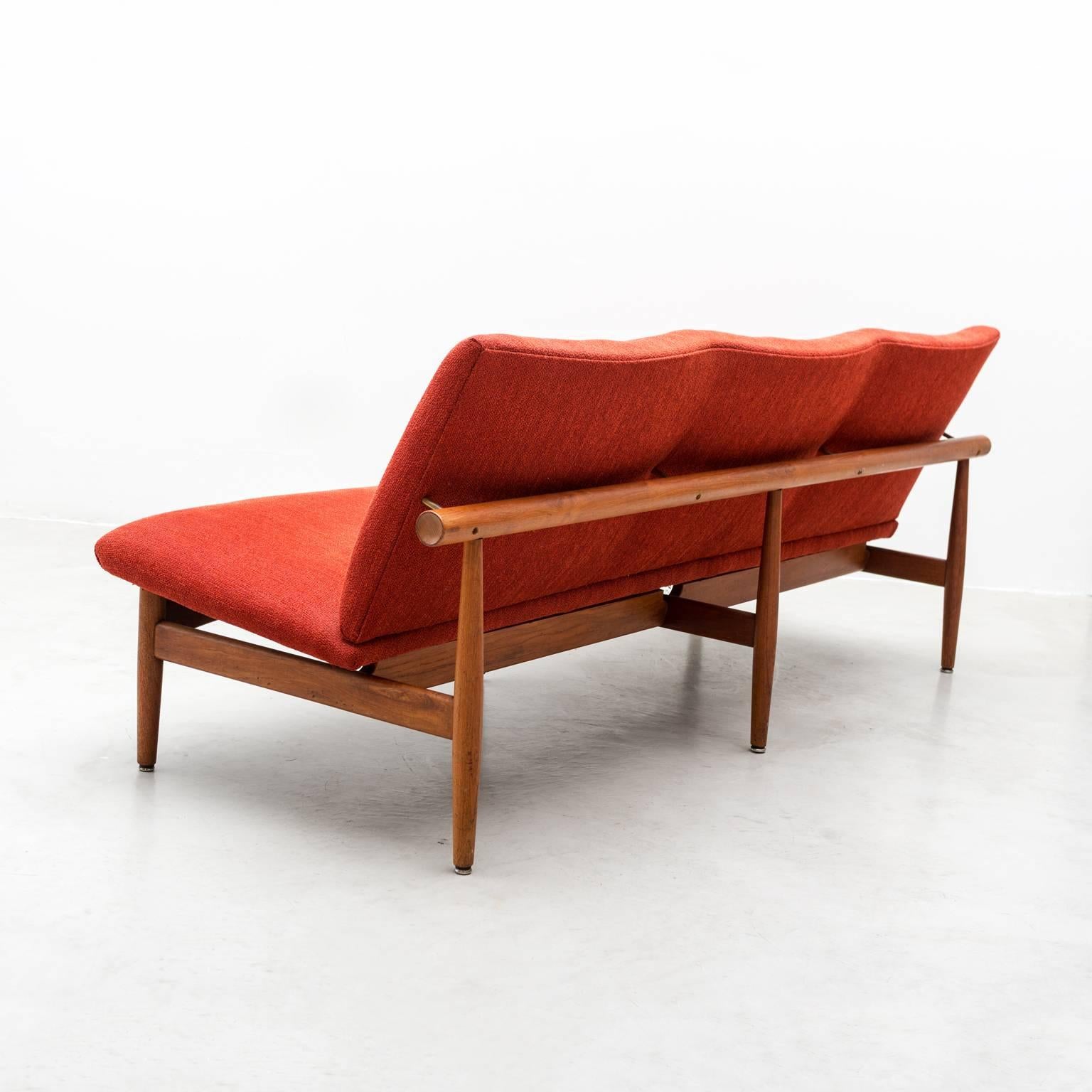 Scandinavian Modern Finn Juhl Model 137 Japan Sofa in Teak and Tomato Red Wool, Denmark, 1950s