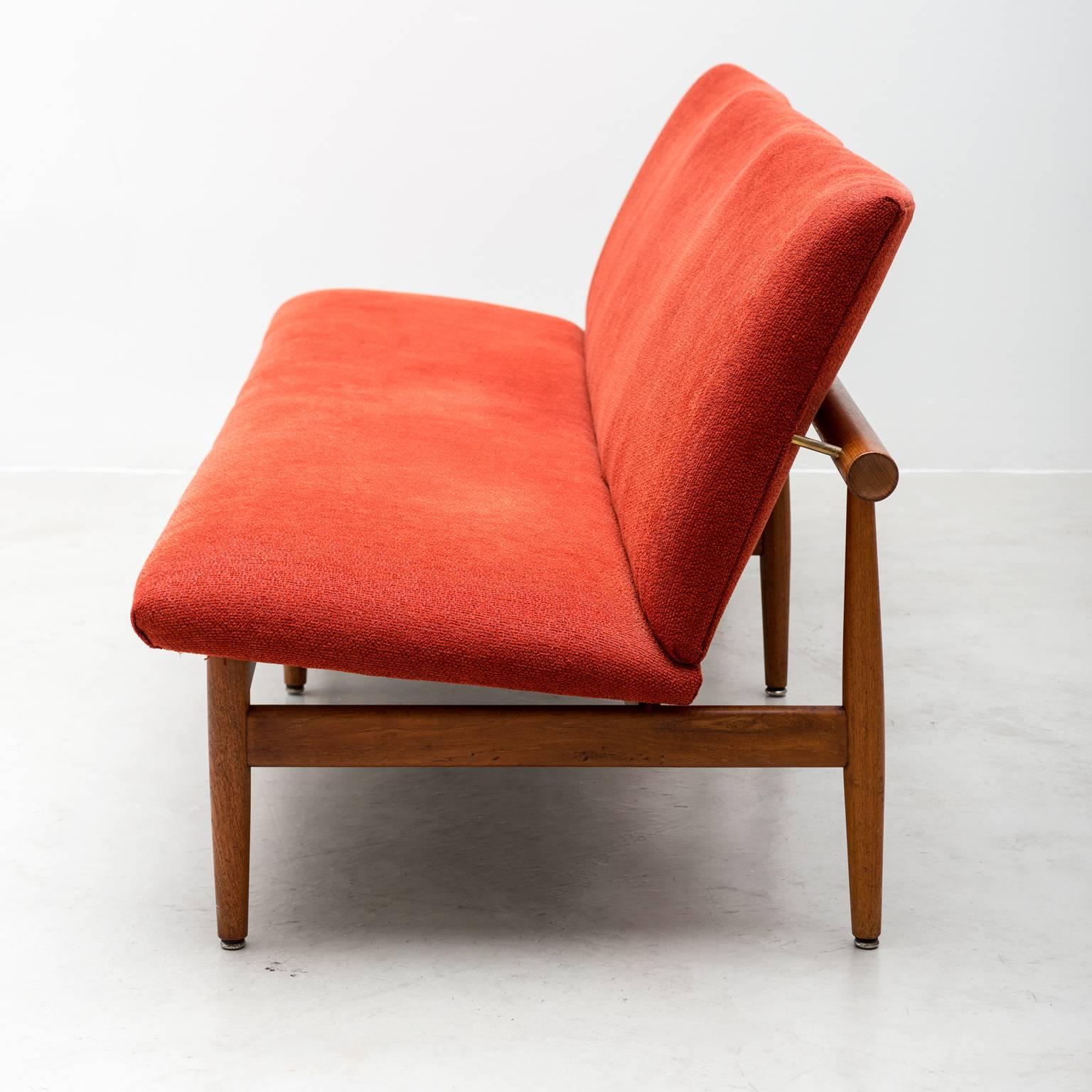 Finn Juhl Model 137 Japan Sofa in Teak and Tomato Red Wool, Denmark, 1950s In Excellent Condition In Sylacauga, AL
