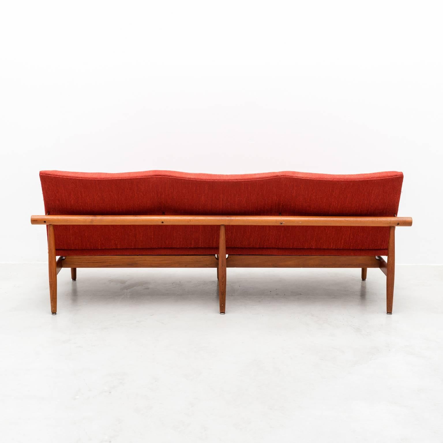 Danish Finn Juhl Model 137 Japan Sofa in Teak and Tomato Red Wool, Denmark, 1950s