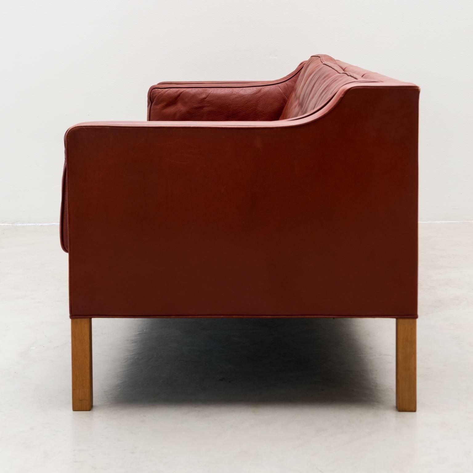 Scandinavian Modern Børge Mogensen Three-Seat Sofa, Model 2213 in Cognac Leather, Denmark, 1962