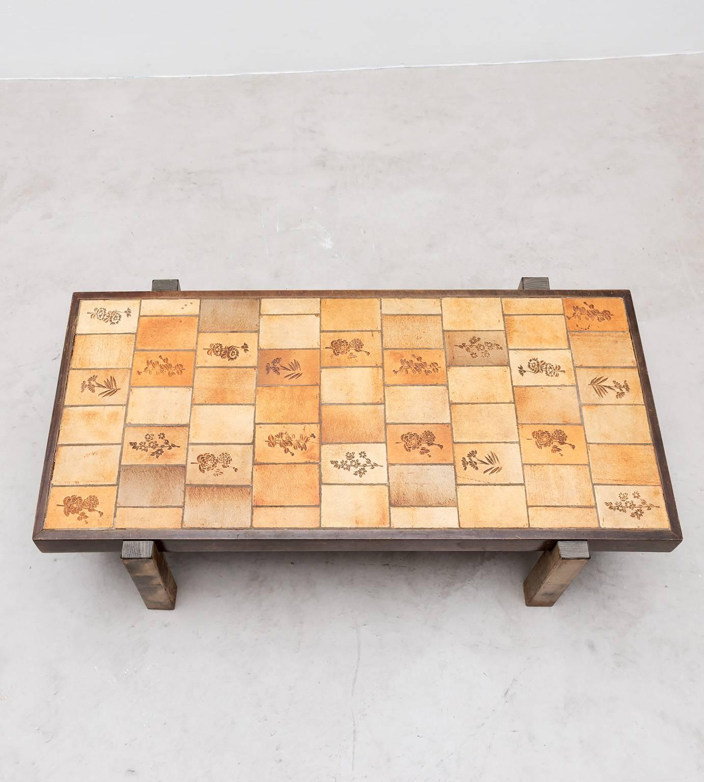 Modern Roger Capron Coffee Table with Garrigue Tiles, Vallauris, France 1950s