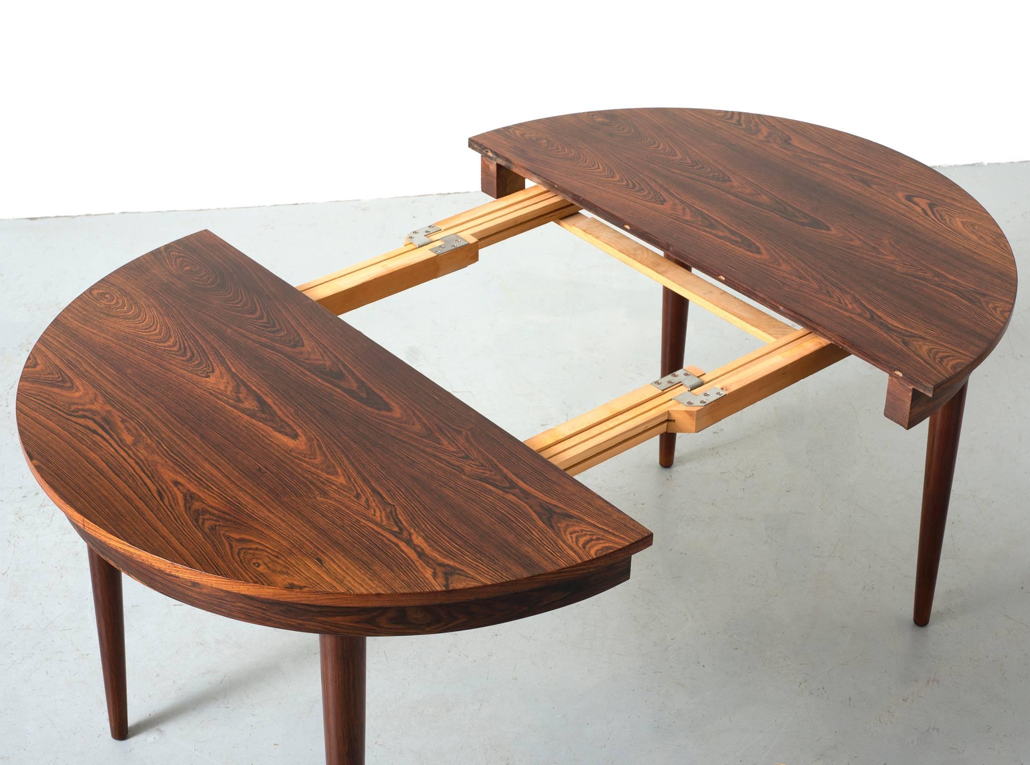 Mid-20th Century Round Hans Olsen Rosewood Dining Table with Extension Leaf