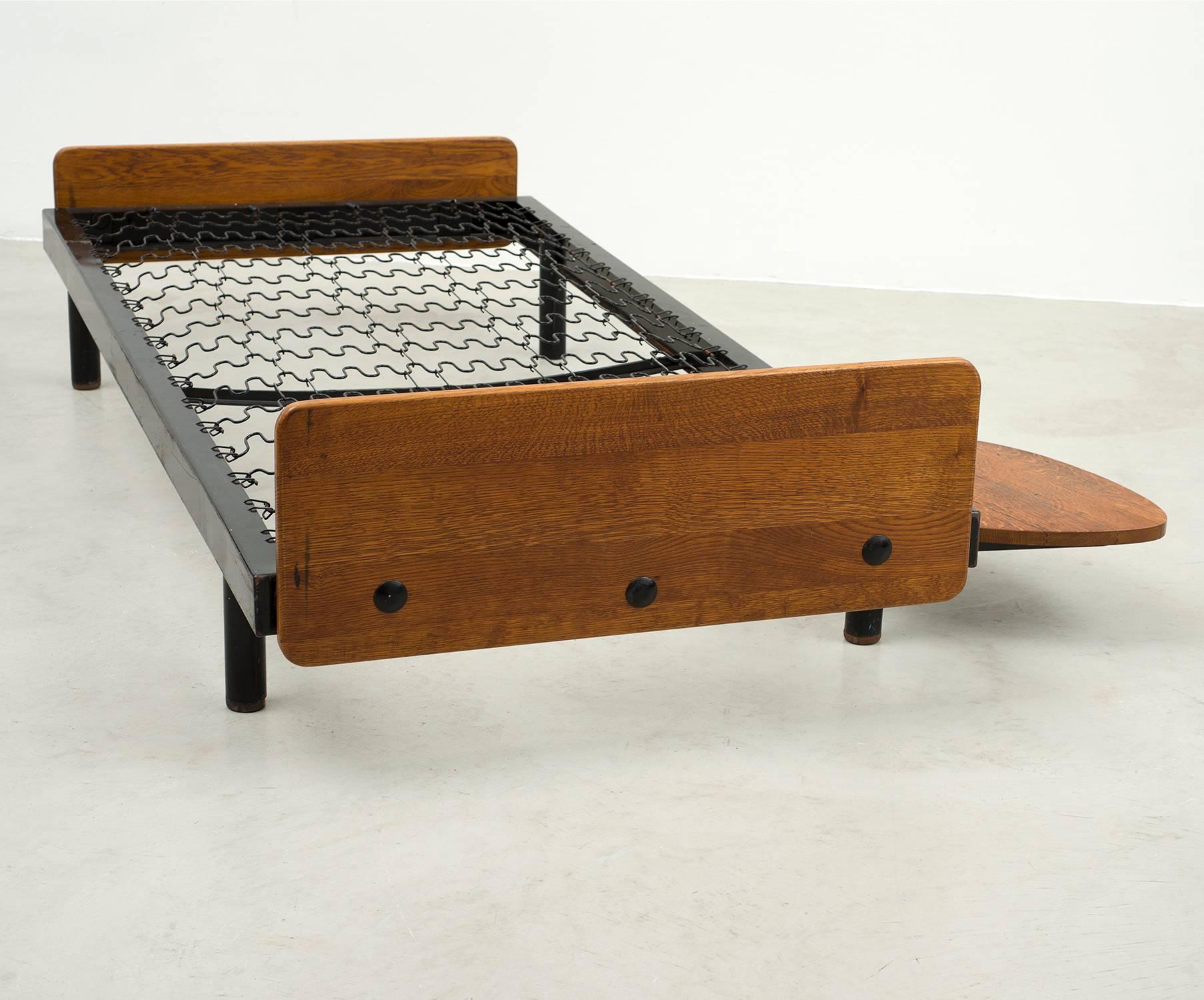 Mid-20th Century Rare S.C.A.L Daybed by Jean Prouve with Swivel Shelf, Charlotte Perriand, 1950s