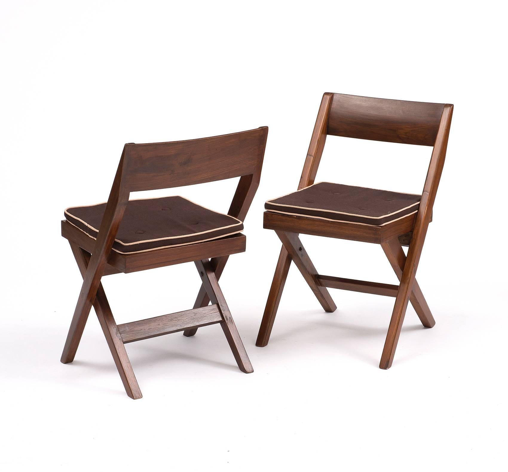 Indian Set of Six Pierre Jeanneret Library Chairs in Teak from Chandigarh, 1950s